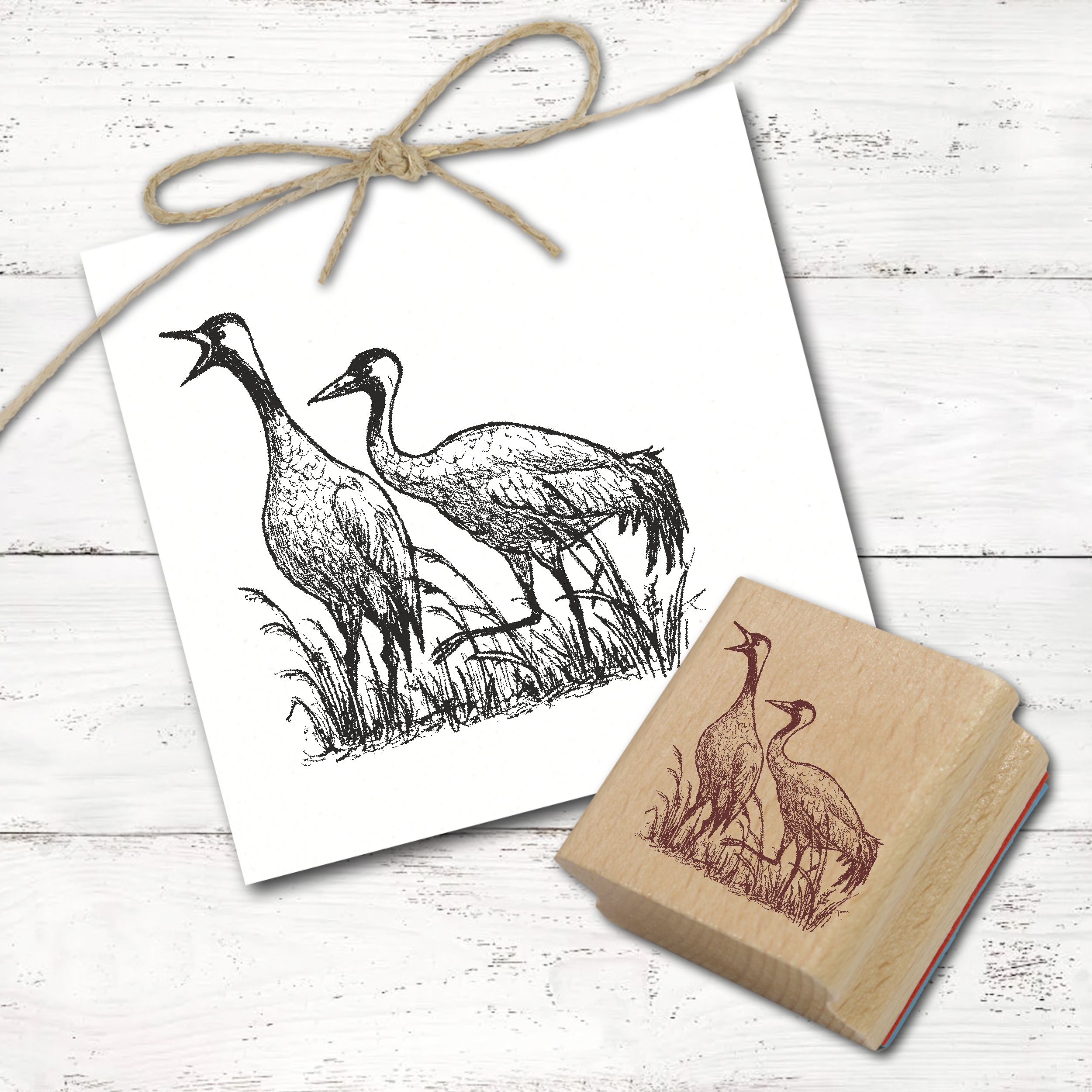 Motivstempel Zwei Kraniche - Stempel Holzstempel 58 x 58 mm