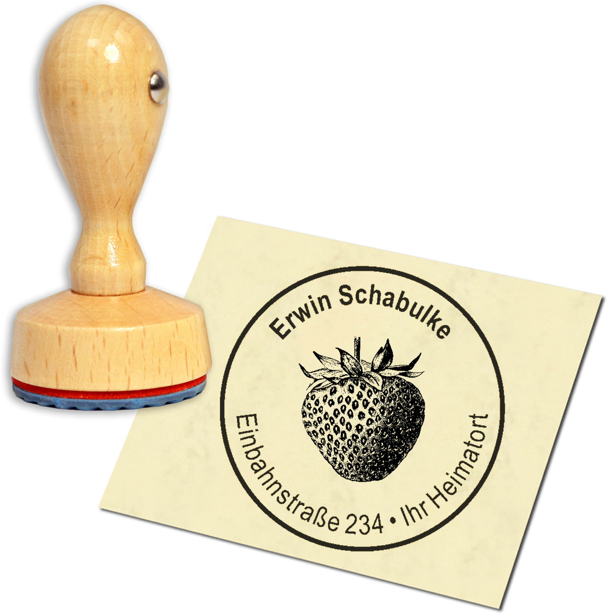 Stempel Adressstempel Holzstempel - Erdbeere - rund 40mm