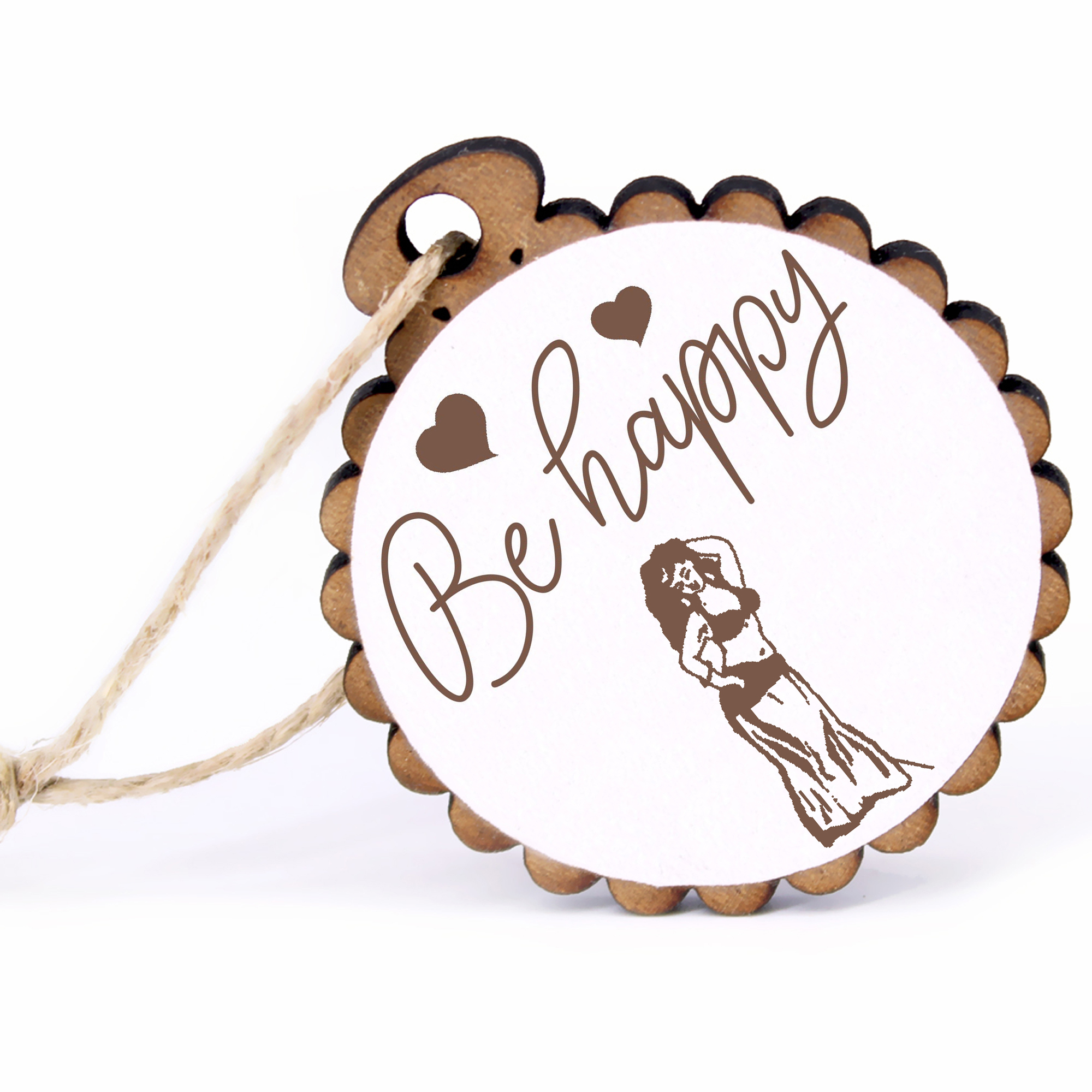 Geschenkanhänger - Be Happy Bauchtanz -  Holz Ø-5cm - mit Juteband