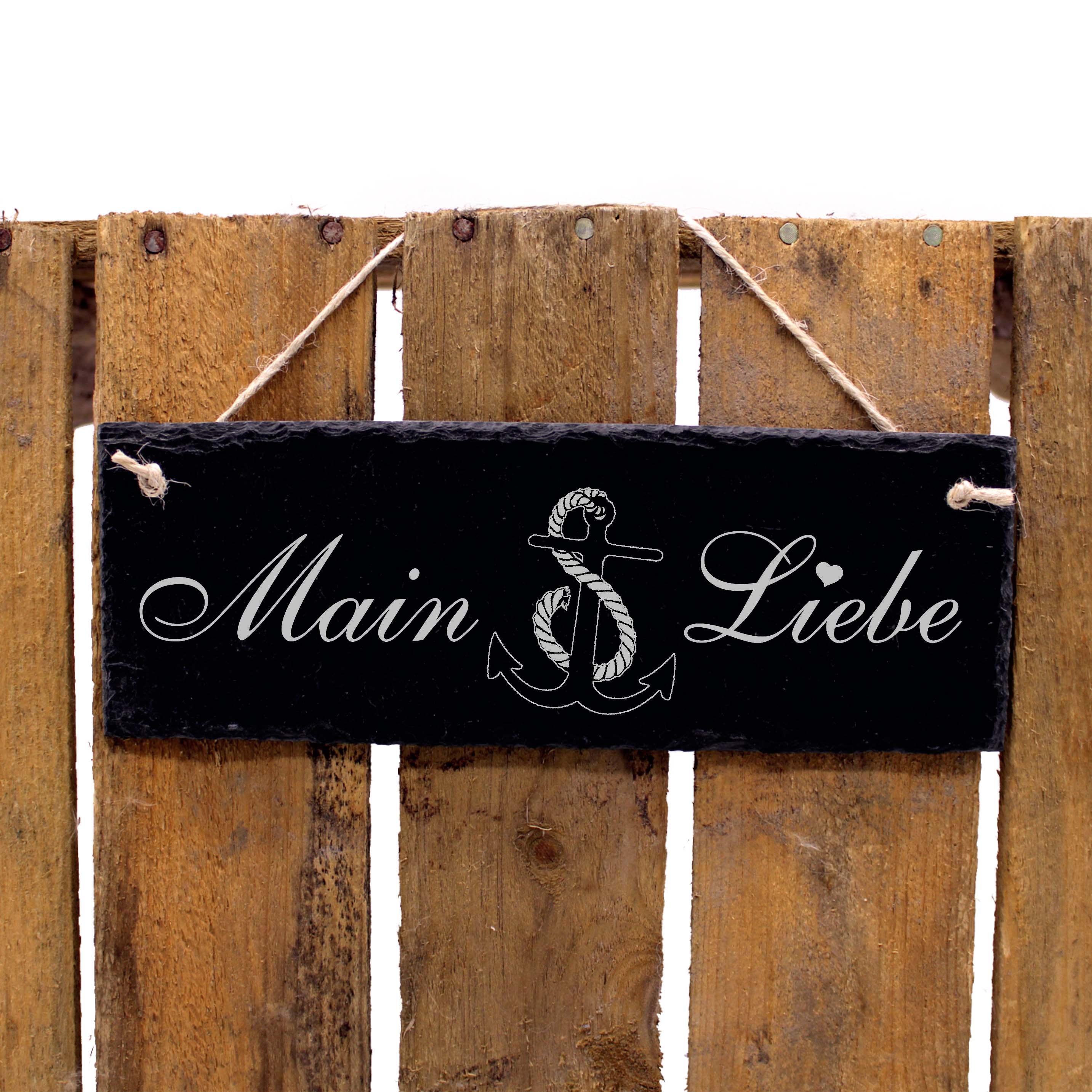Schiefertafel Main Liebe - Anker - Deko Schild 22 x 8 cm