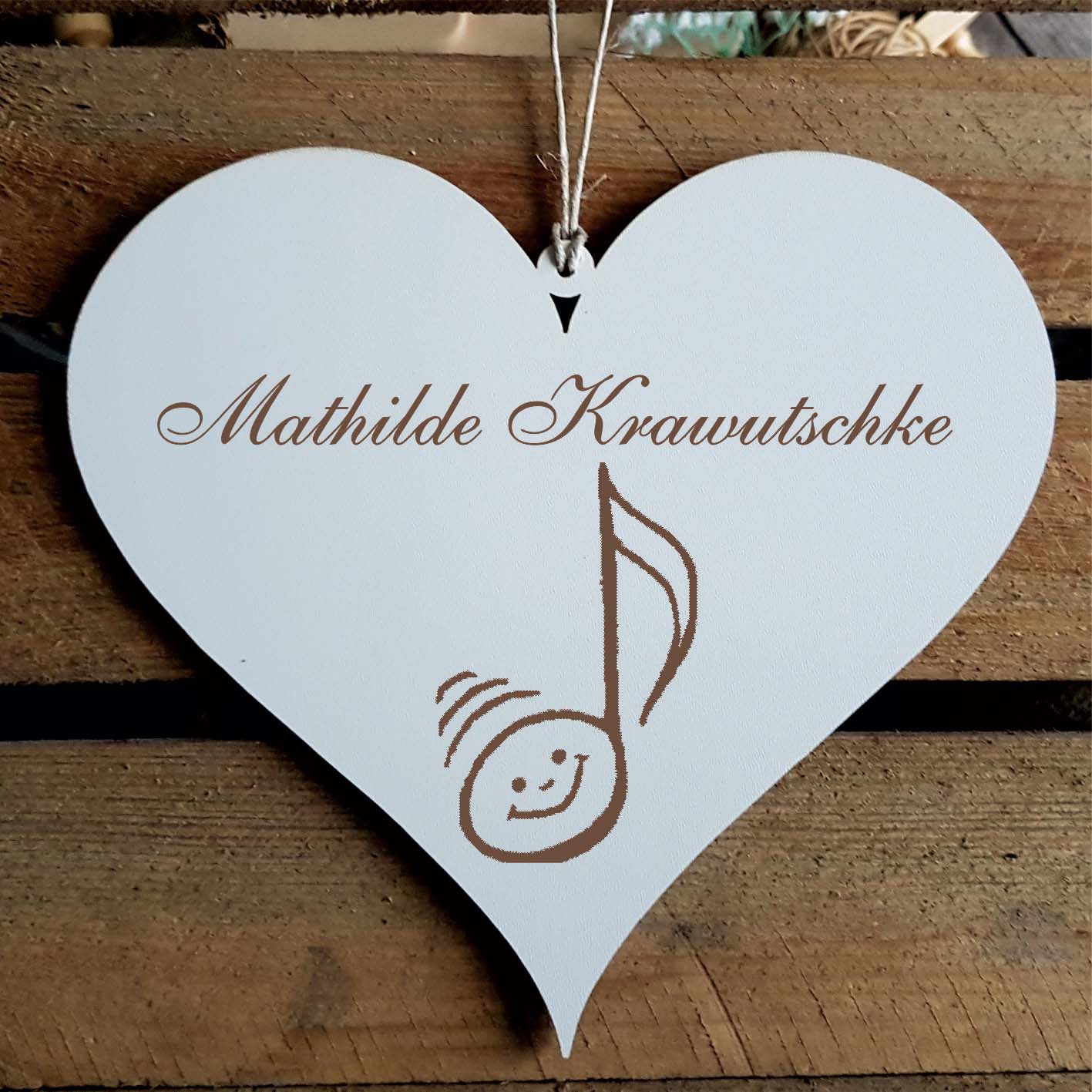 Herz Schild « Note mit Gesicht » mit Namen - Türschild zum Anhängen