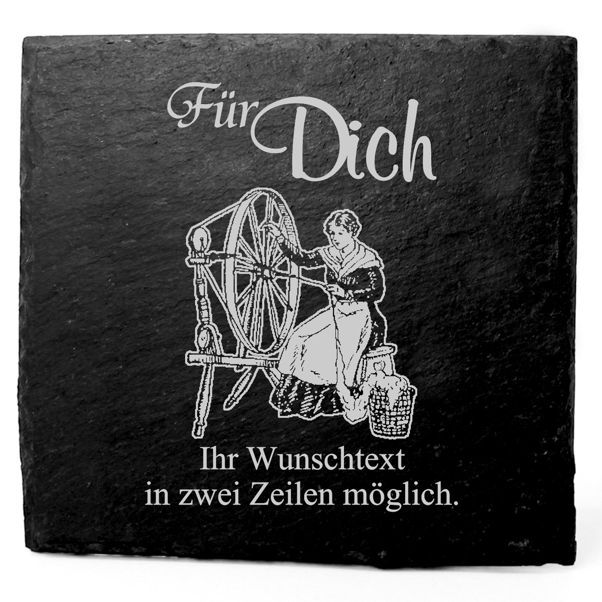 Deko Schiefer Untersetzer personalisiert Schneiderin am Spinnrad - Für Dich - 11x11cm