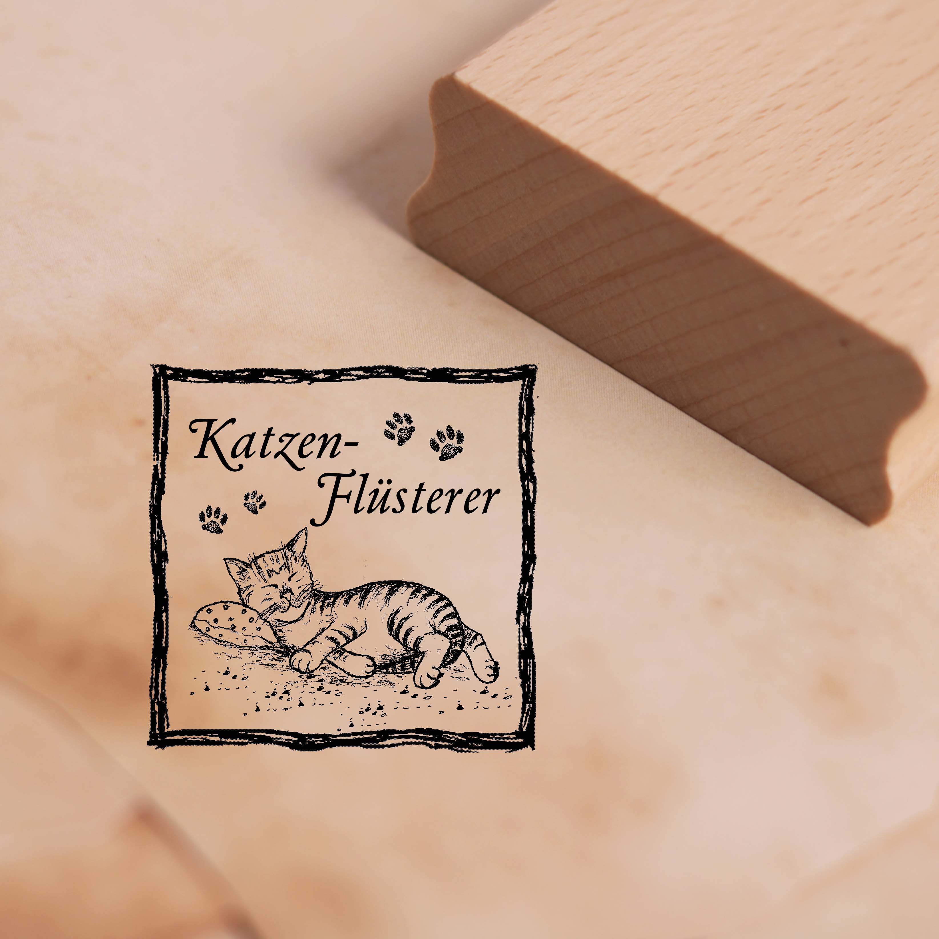 Motivstempel Katzenflüsterer - Katze Stempel Holzstempel 48 x 48 mm