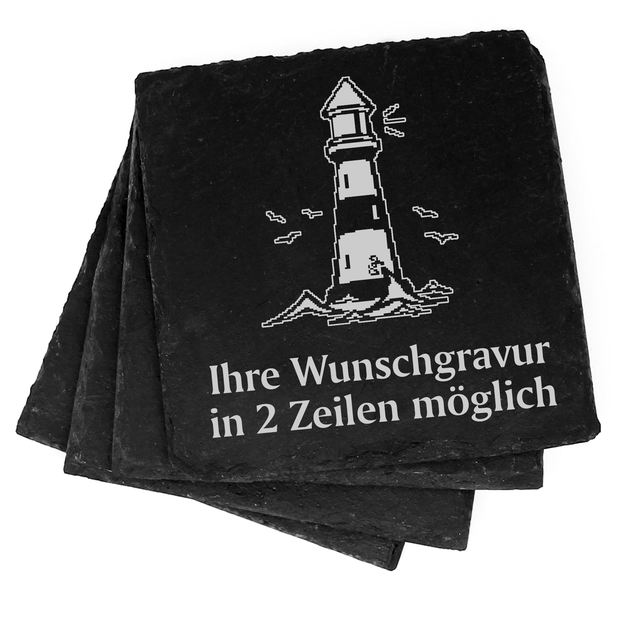 4x Leuchtturm Mit Vögel Deko Schiefer Untersetzer Wunschgravur Set - 11 x 11 cm