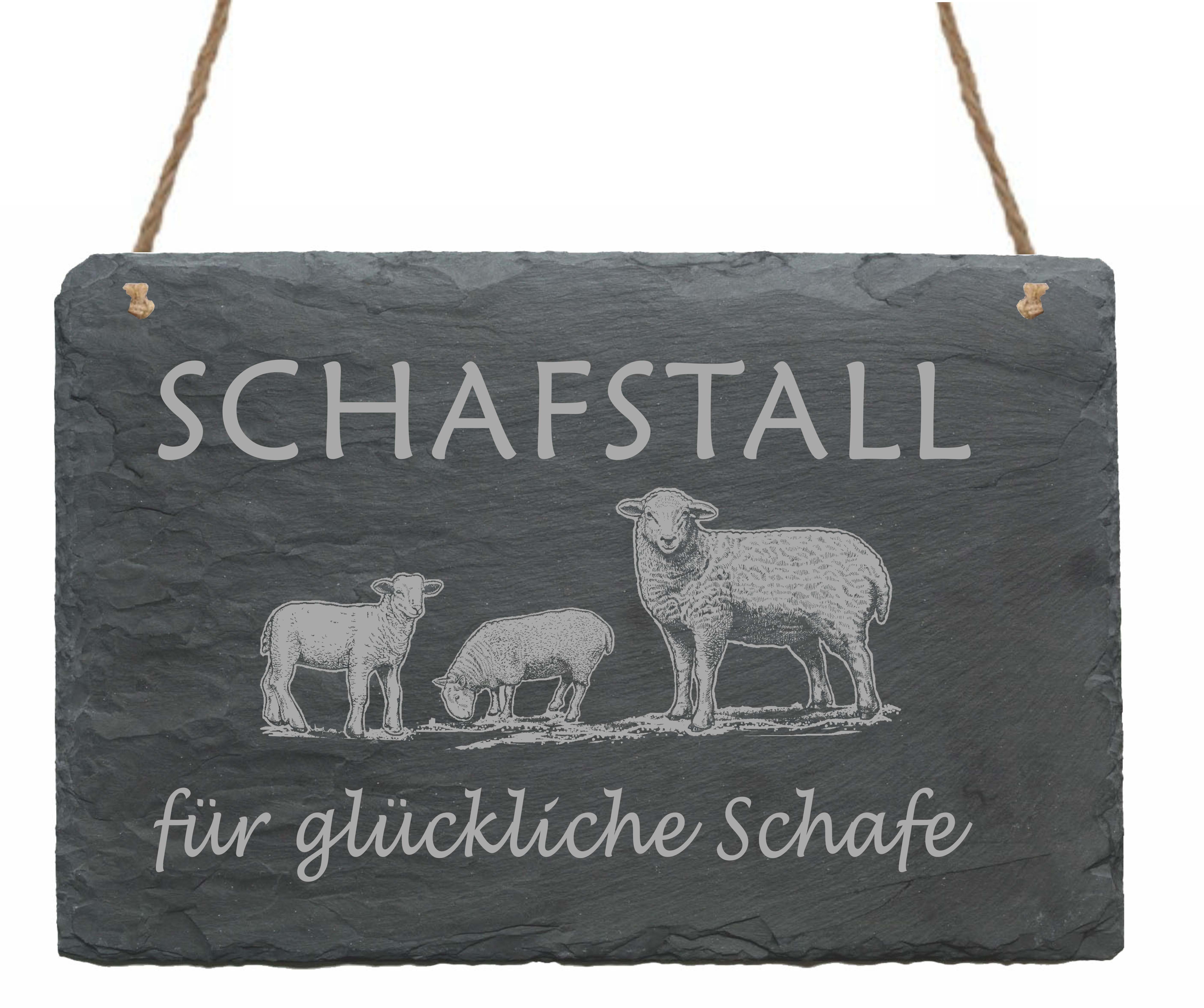 Schiefertafel « Schafstall für glückliche Schafe »