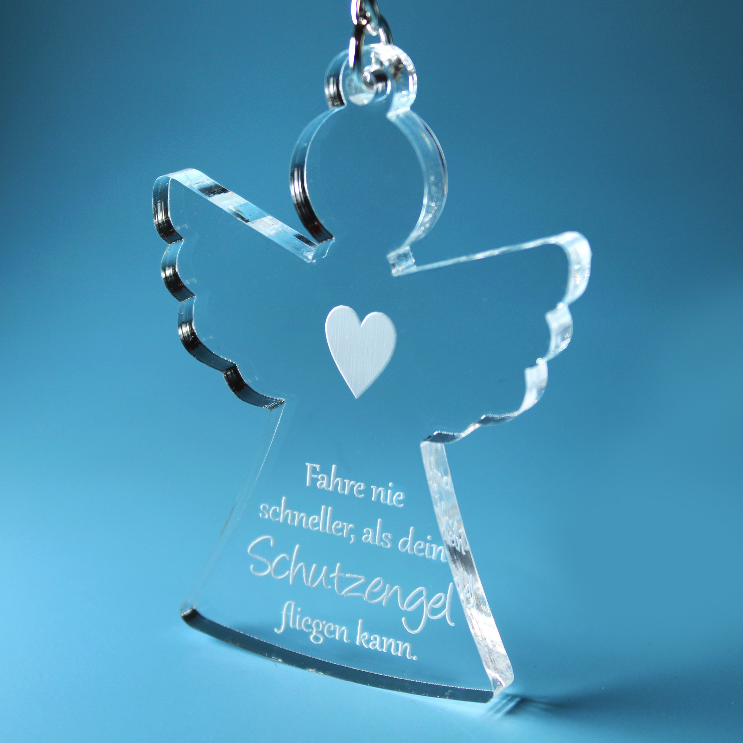 Acryl Schutzengel Schlüsselanhänger Auto – Fahre nie schneller als dein Schutzengel fliegen kann - Engel 5 x 6,5 cm