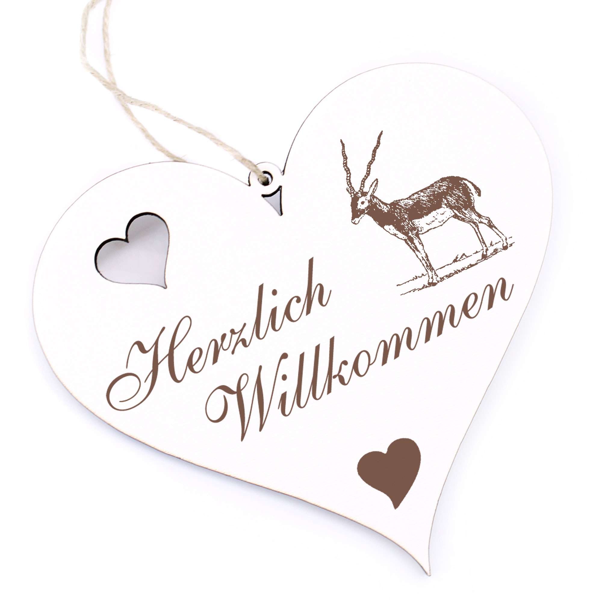 Herzlich Willkommen Schild - Antilope - Deko Herz Holz