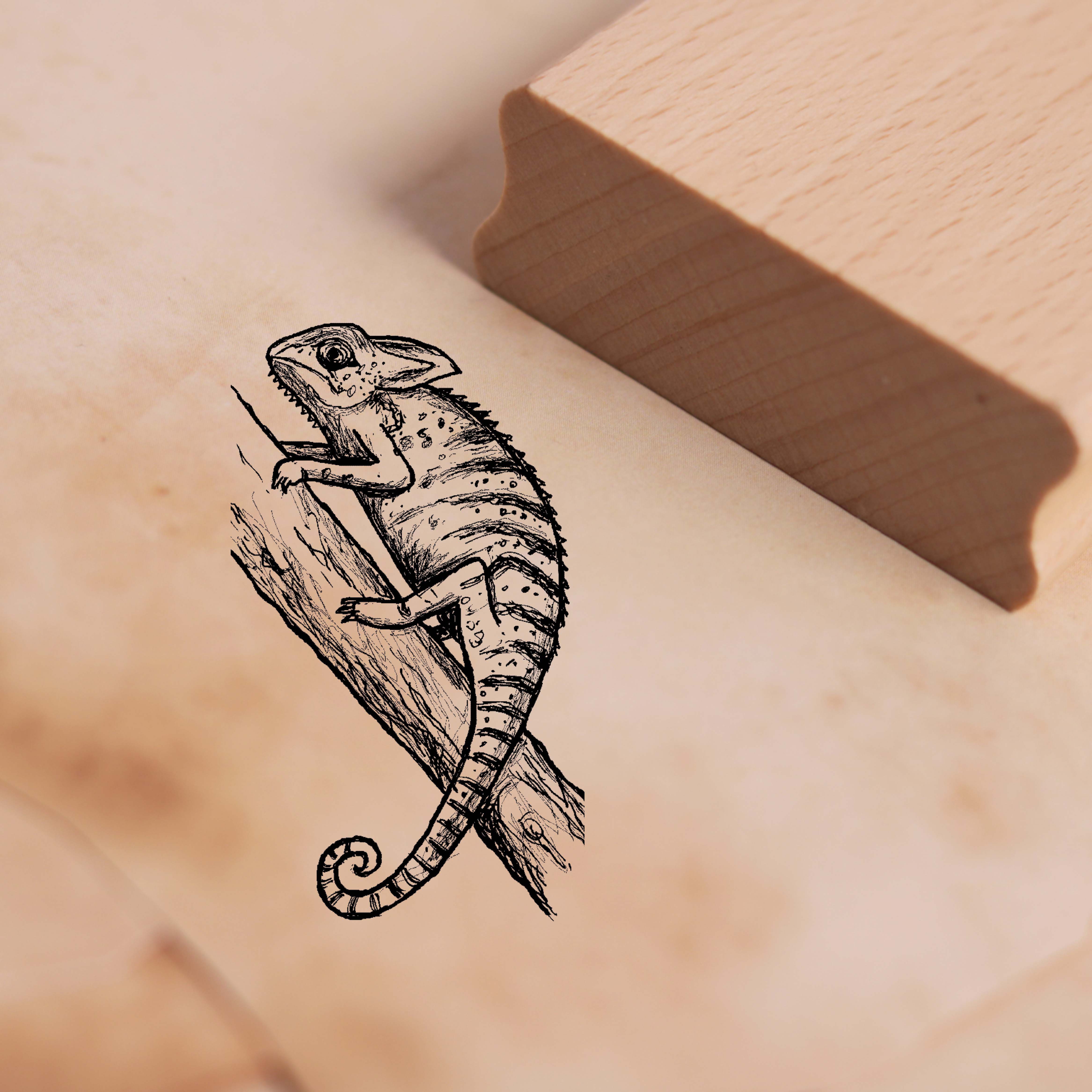 Motivstempel Chamäleon am Baum Stempel 28 x 48 mm
