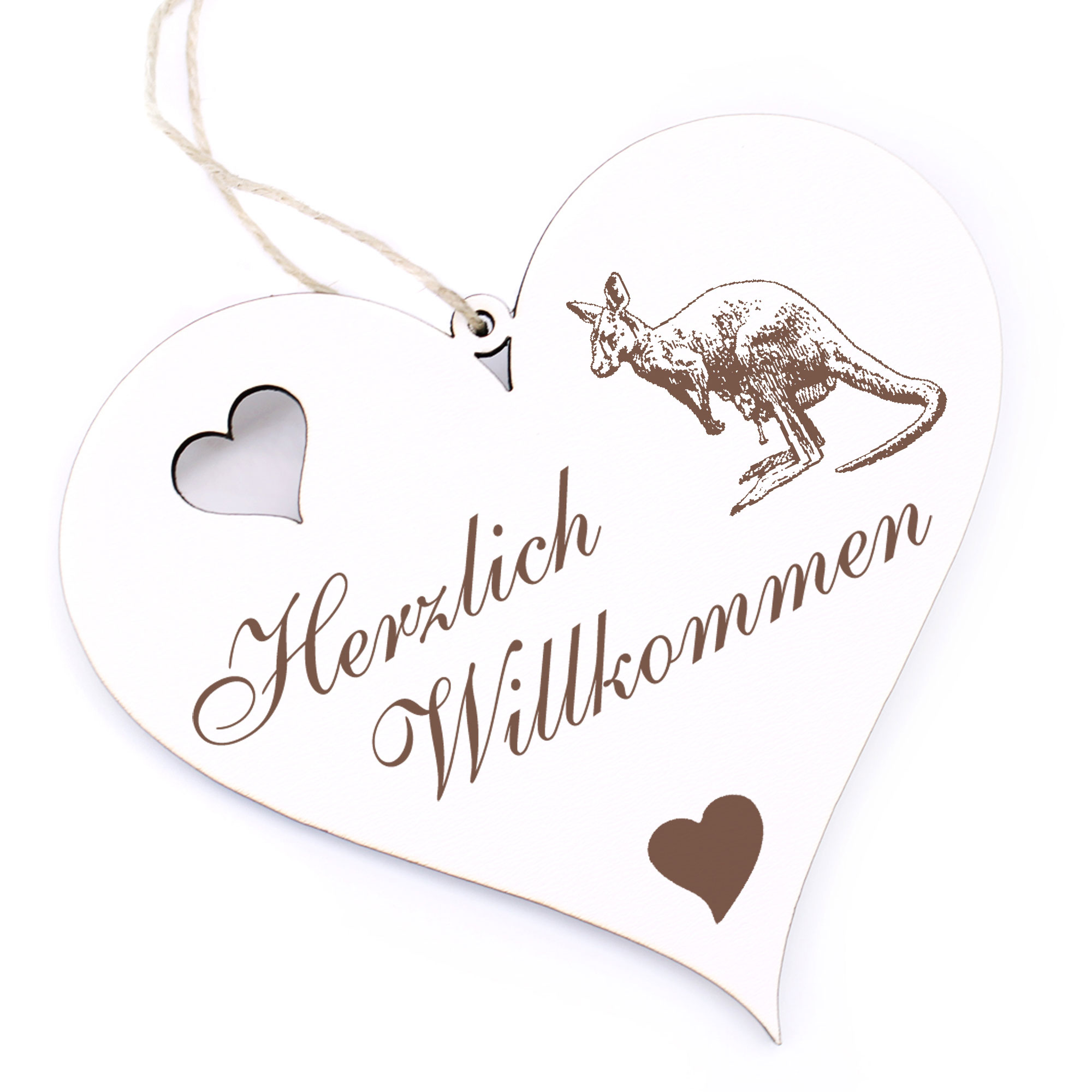 Herzlich Willkommen Schild - Känguru - Deko Herz Holz