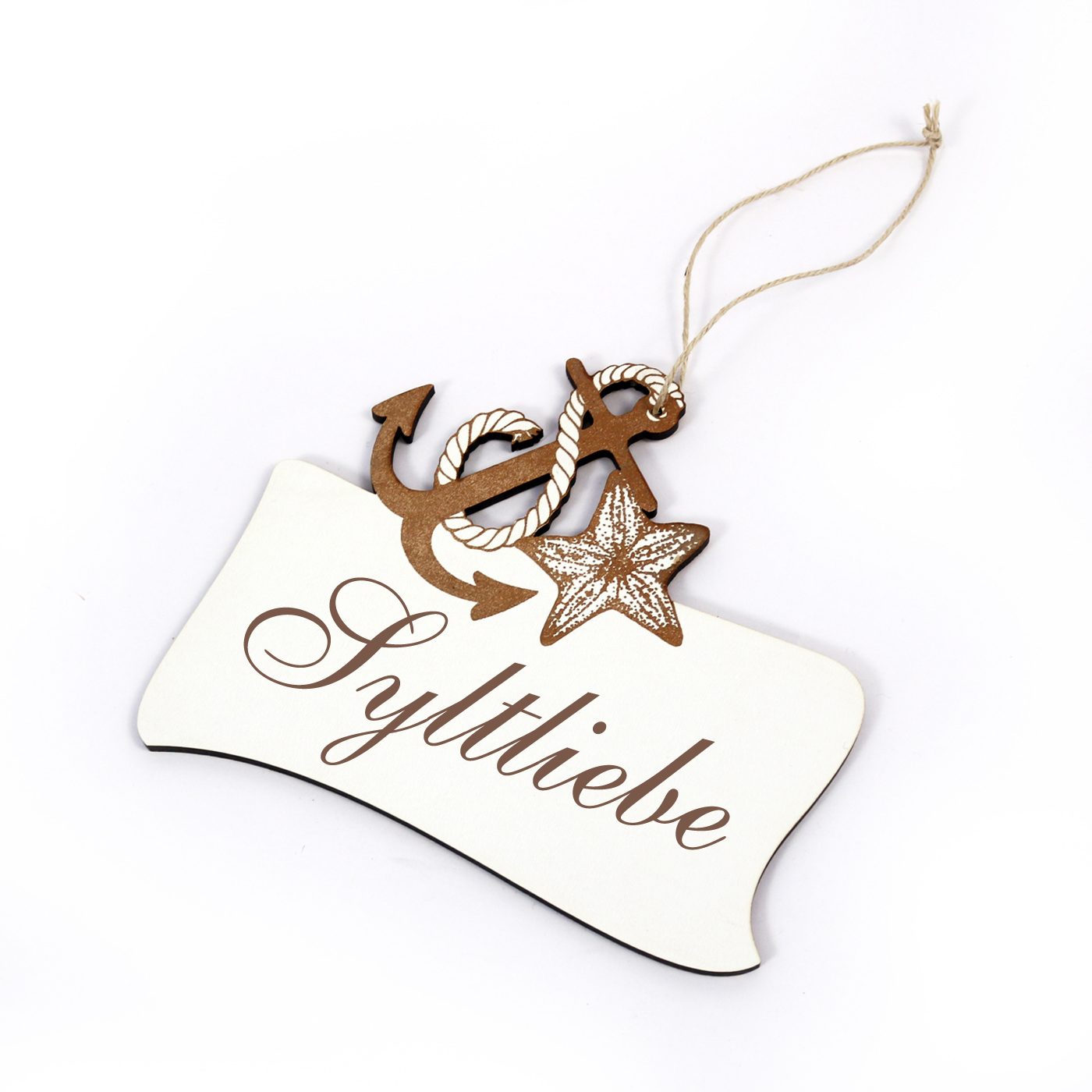 Maritimes Schild « SYLT LIEBE » mit Seestern und Anker