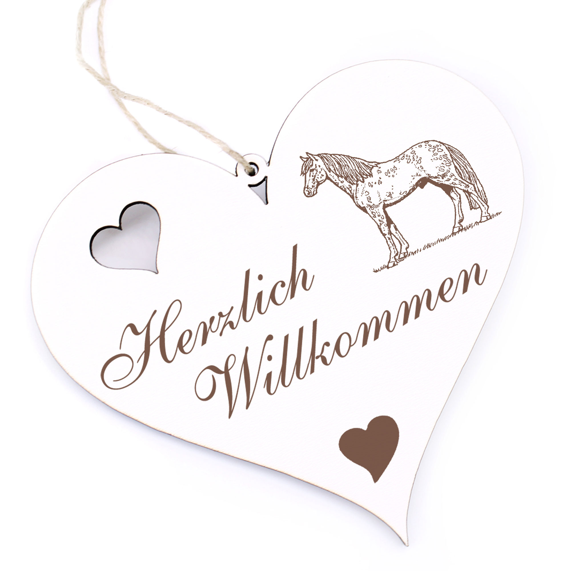 Herzlich Willkommen Schild - Appaloosa Pferd - Deko Herz Holz