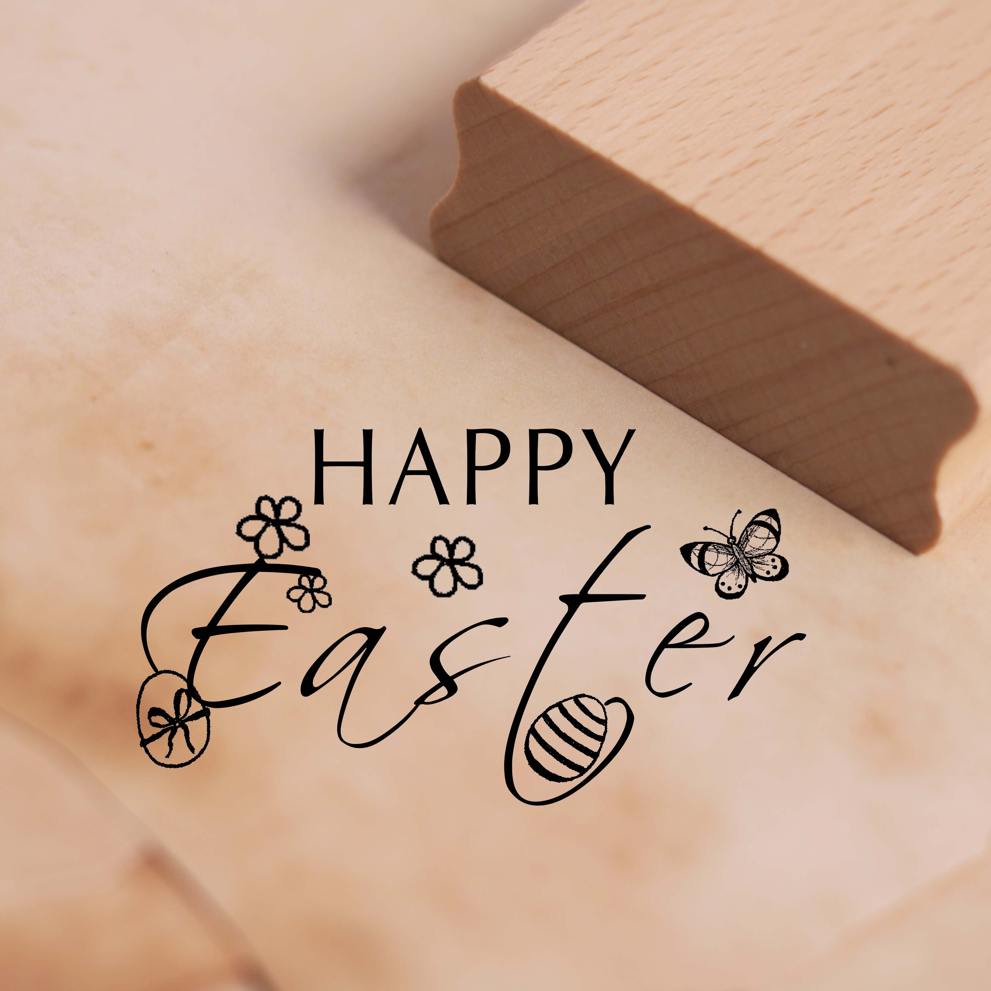 Motivstempel Happy Easter Schriftzug Frühlingsmotive - Stempel Holzstempel 68 x 38 mm