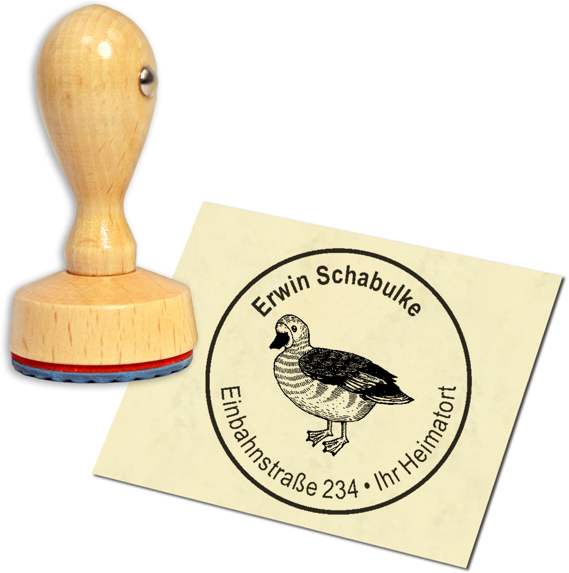 Stempel Adressstempel Holzstempel - Ente - rund 40mm