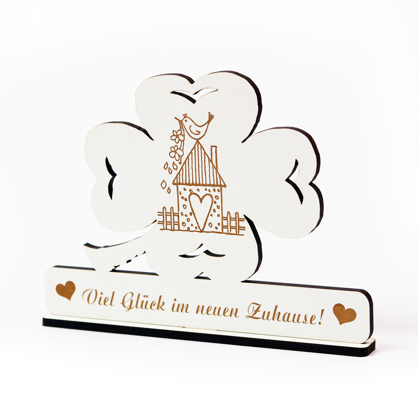 Kleeblatt Viel Glück im neuen Zuhause - Schild zum Hinstellen