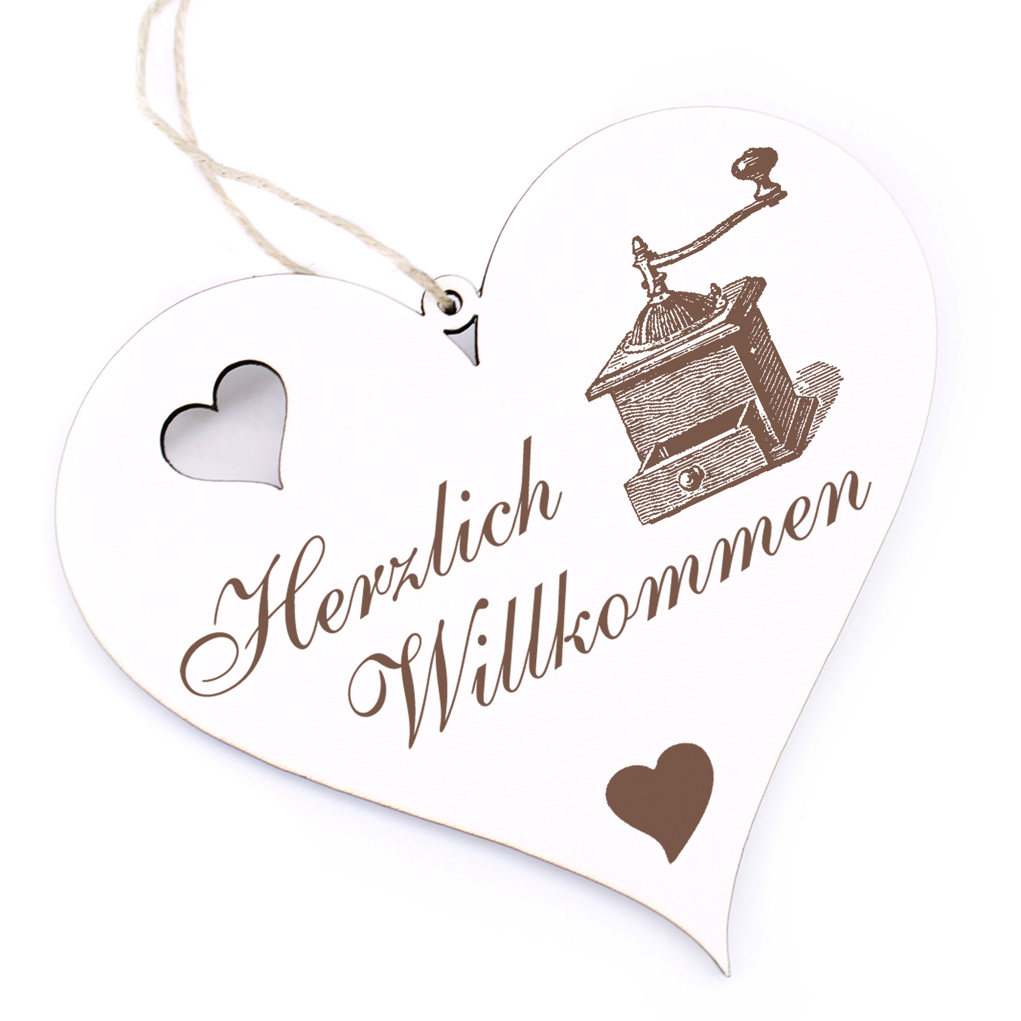 Herzlich Willkommen Schild - Kurbel Kaffeemühle - Deko Herz Holz