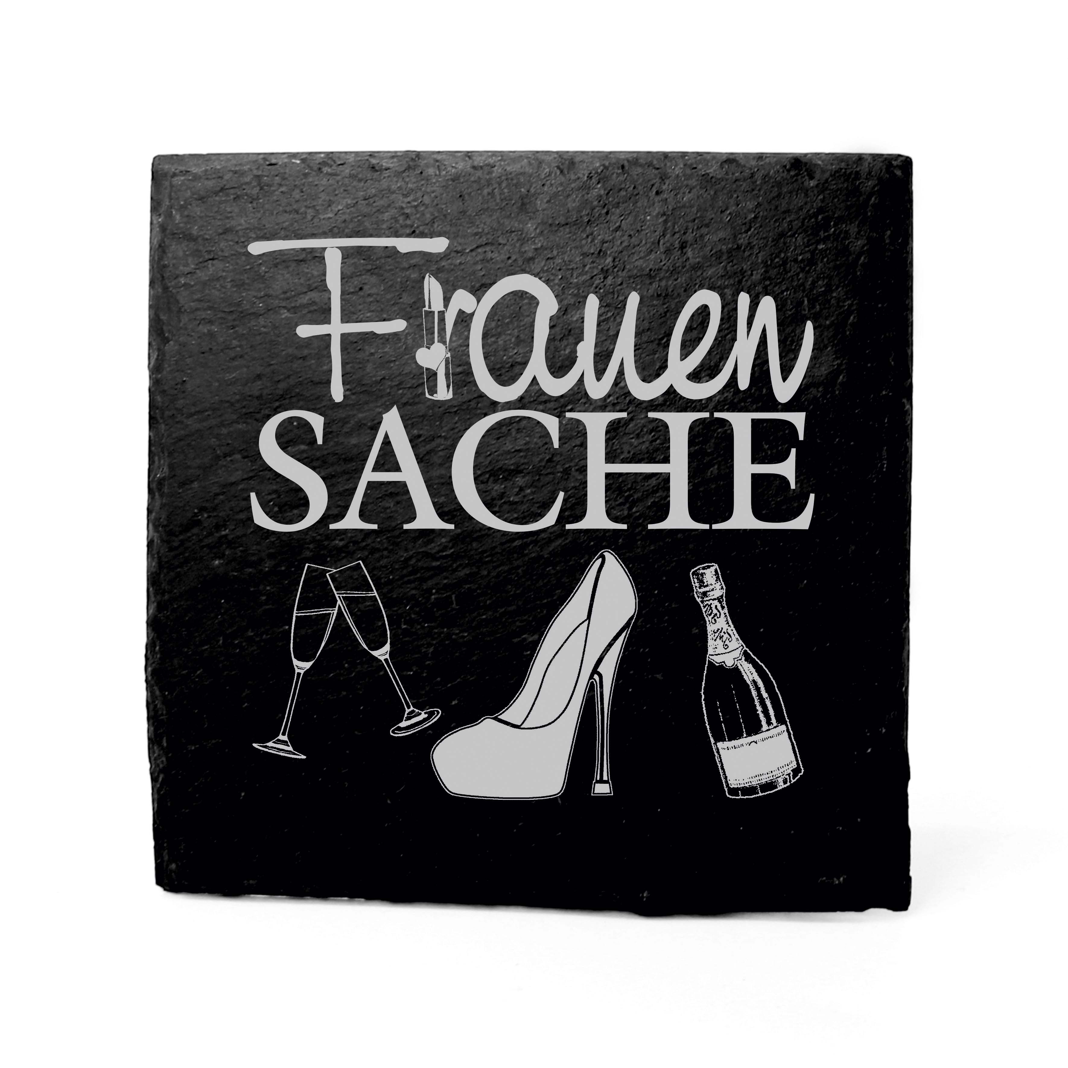 Schiefer Untersetzer Frauensache mit Party Motiv - 1 Stück 11 x 11 cm