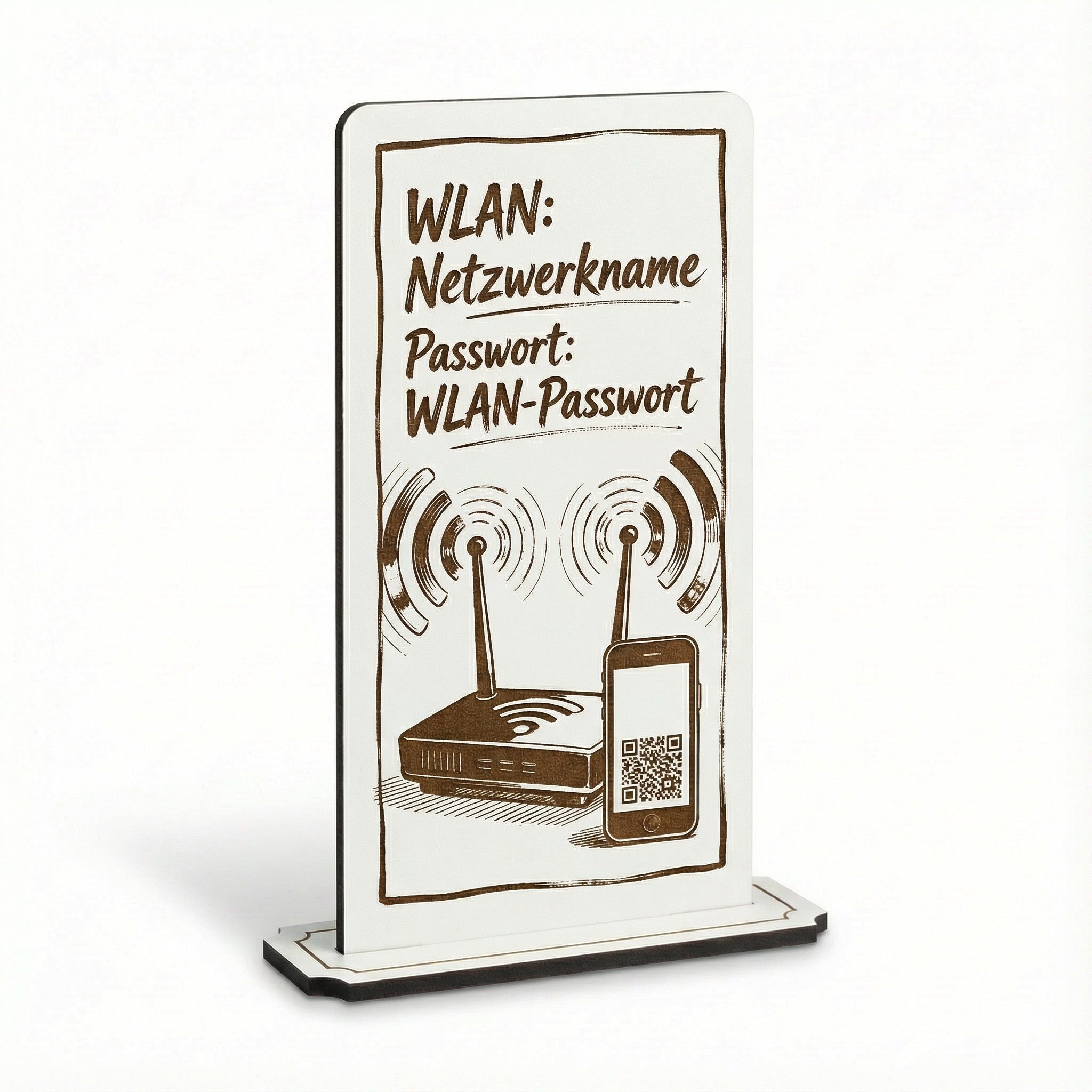 Aufsteller Schild „WLAN Passwort: / Netzwerk: “ – Tischaufsteller 10x20 cm inkl. Standfuß