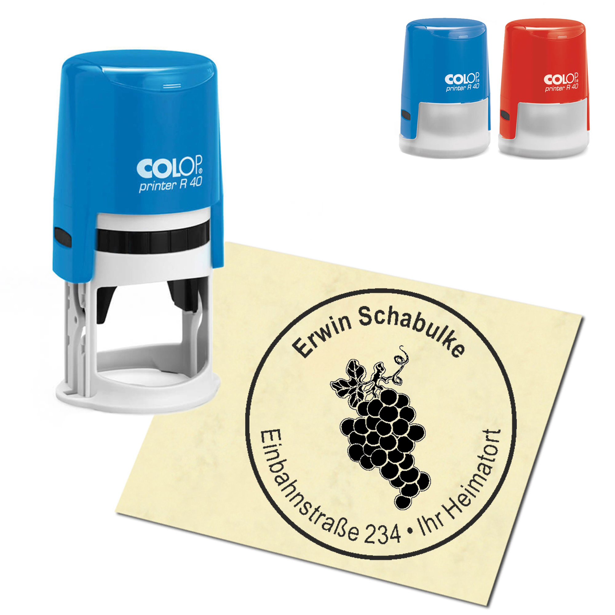 Stempel Adressstempel personalisiert - dunkle Weintraube - rund &empty; 40mm