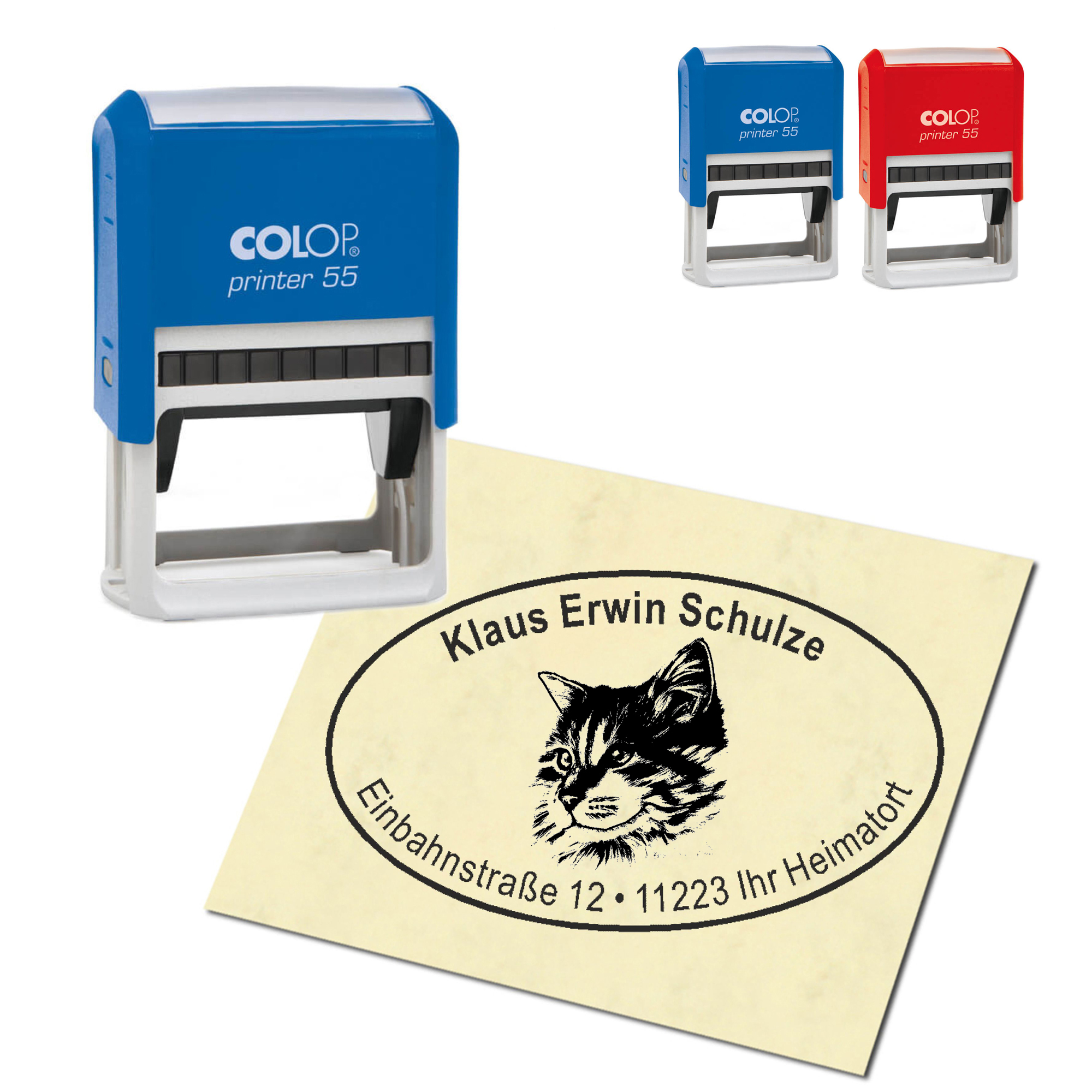 Adressstempel personalisiert Stempel - Maine Coon Katze Kopf - oval 59 x 39 mm