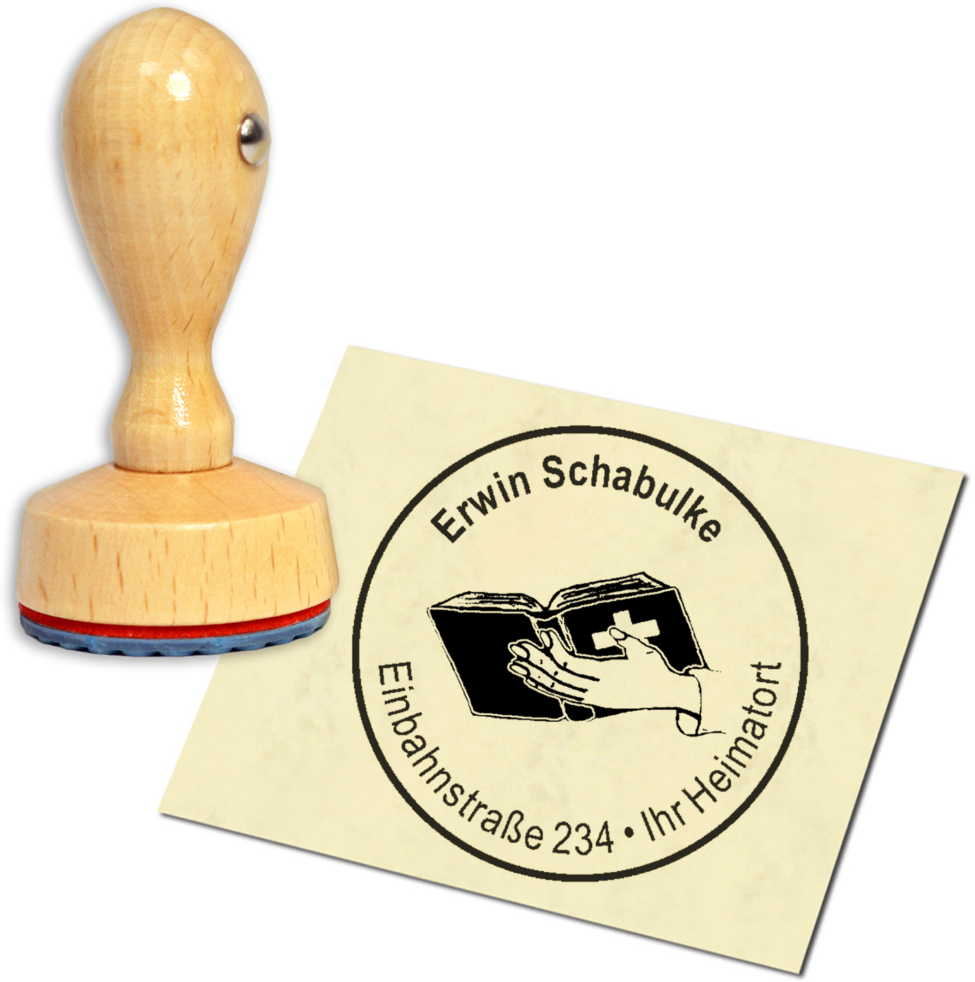 Stempel Adressstempel Holzstempel - Bibel - rund 40mm
