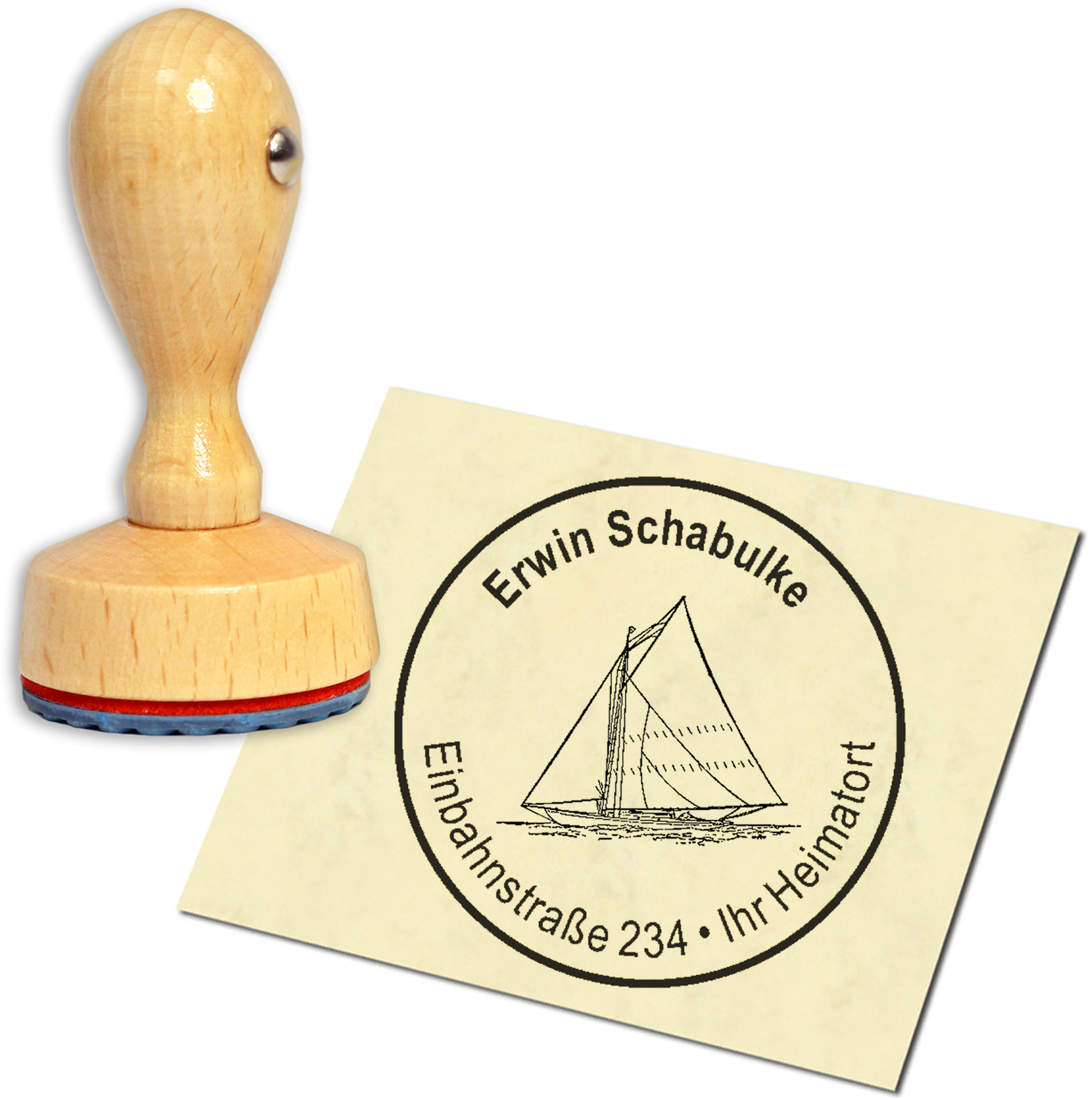 Stempel Adressstempel Holzstempel - Segelschiff - rund 40mm
