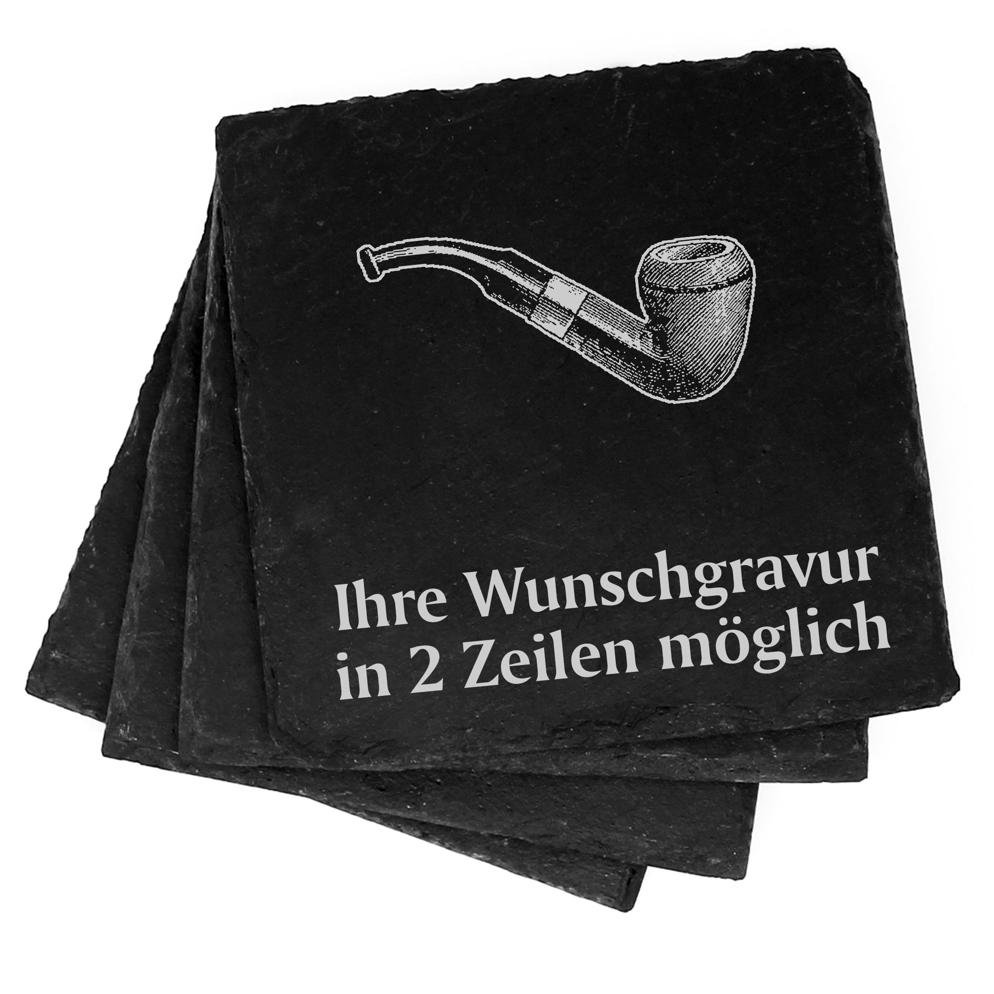 4x Pfeife Deko Schiefer Untersetzer Wunschgravur Set - 11 x 11 cm