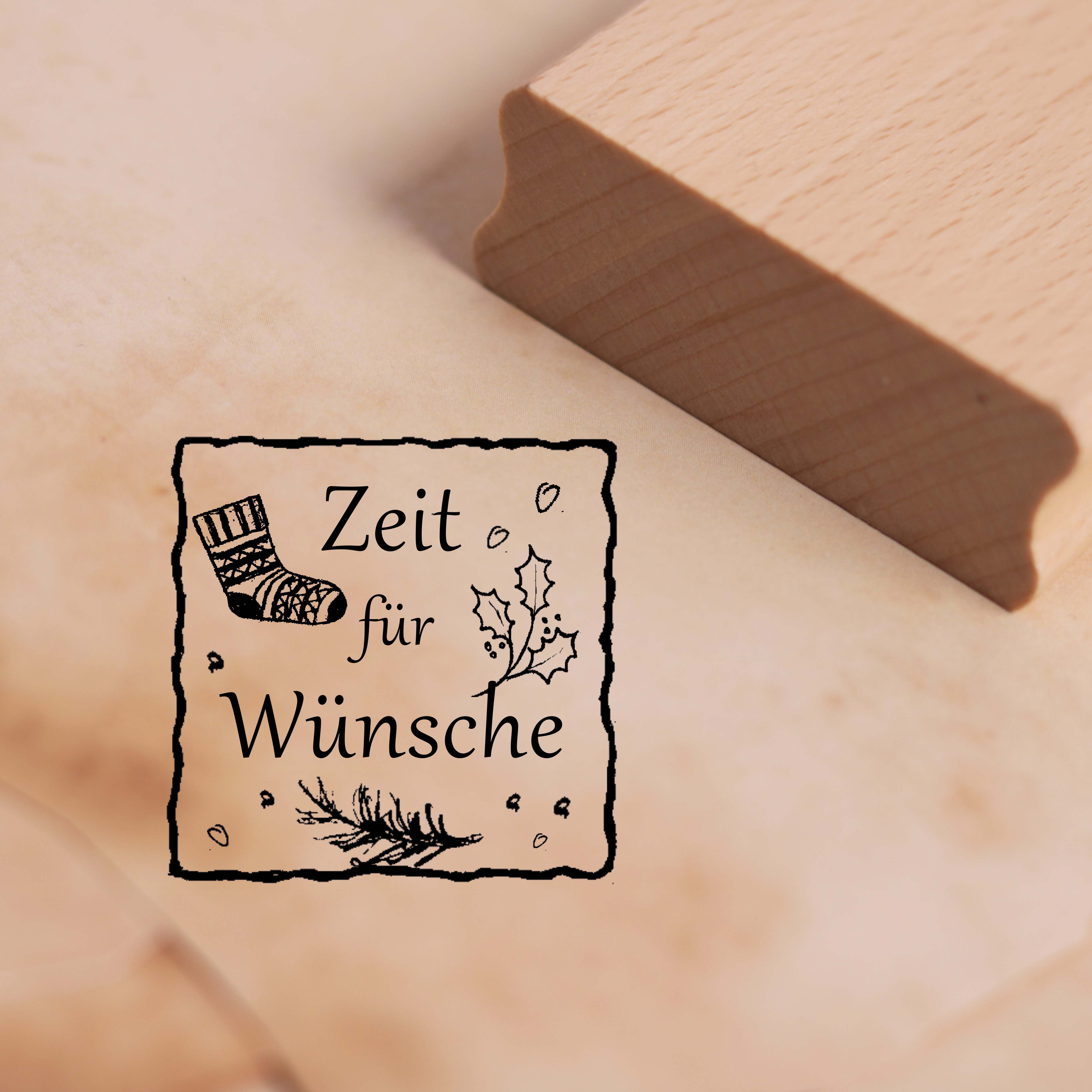 Motivstempel Zeit für Wünsche - Nikolaus Weihnachten Stempel Tanne Mistelzweig 48 x 48 mm