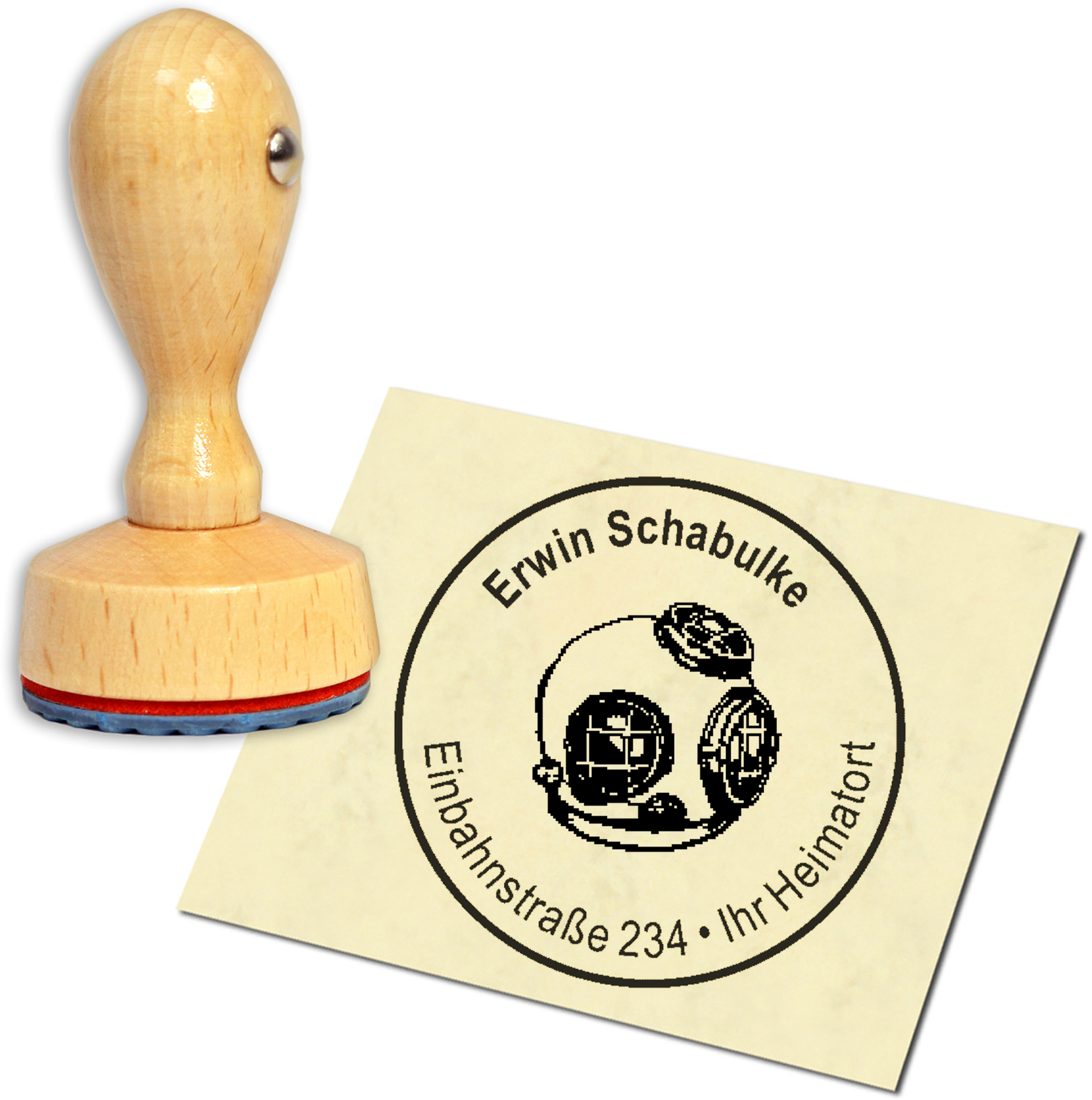 Stempel Adressstempel Holzstempel - Taucherhelm - rund 40mm