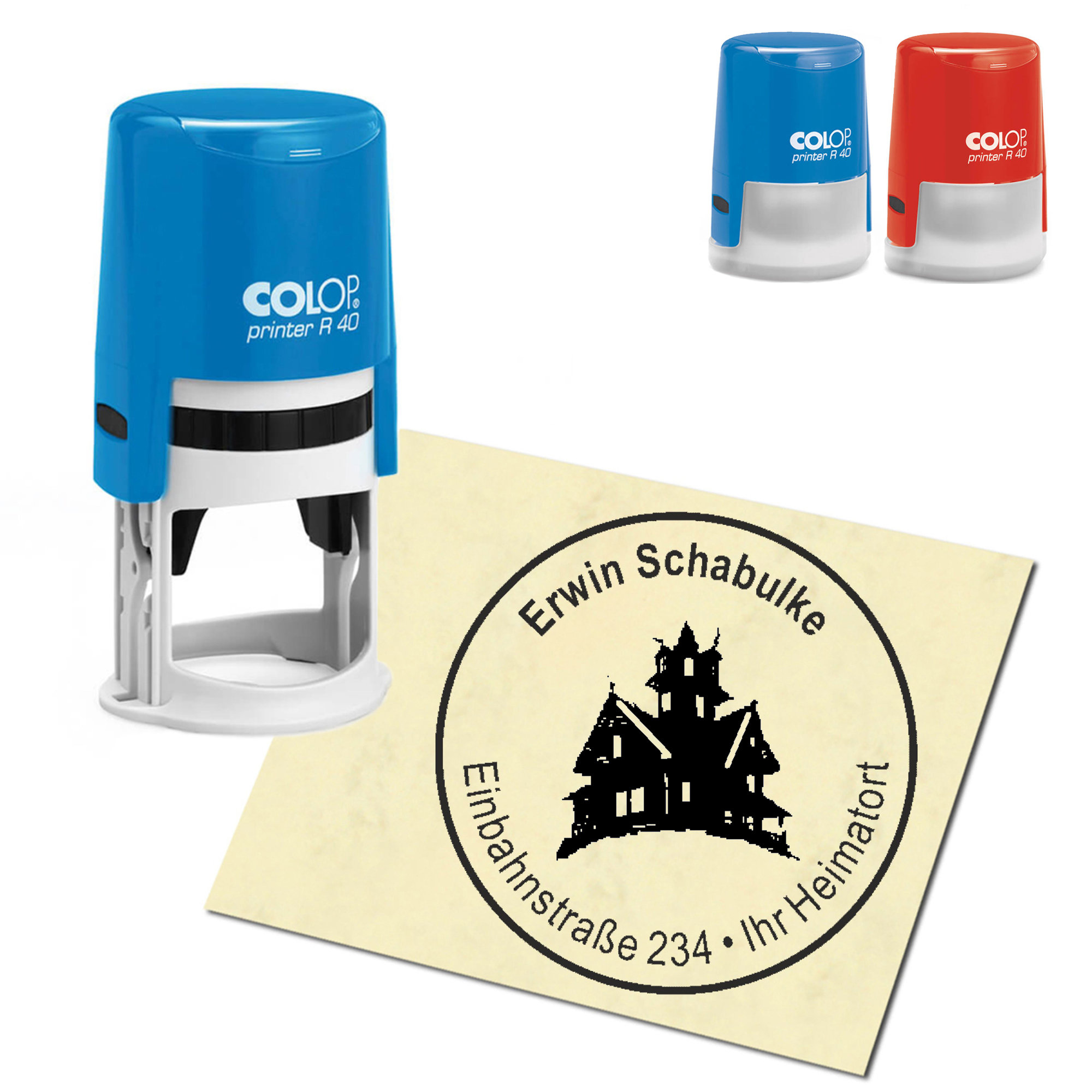 Stempel Adressstempel personalisiert - Hexenhaus - rund &empty; 40mm