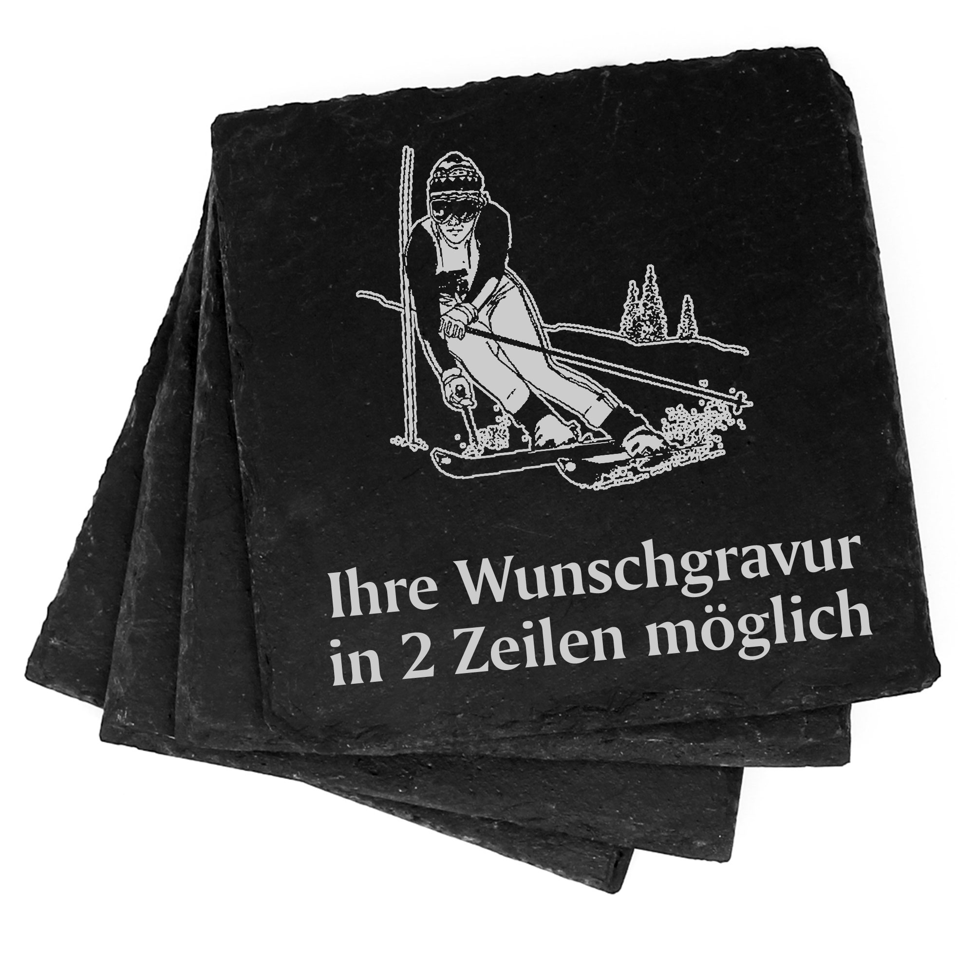 4x Skialpin Deko Schiefer Untersetzer Wunschgravur Set - 11 x 11 cm