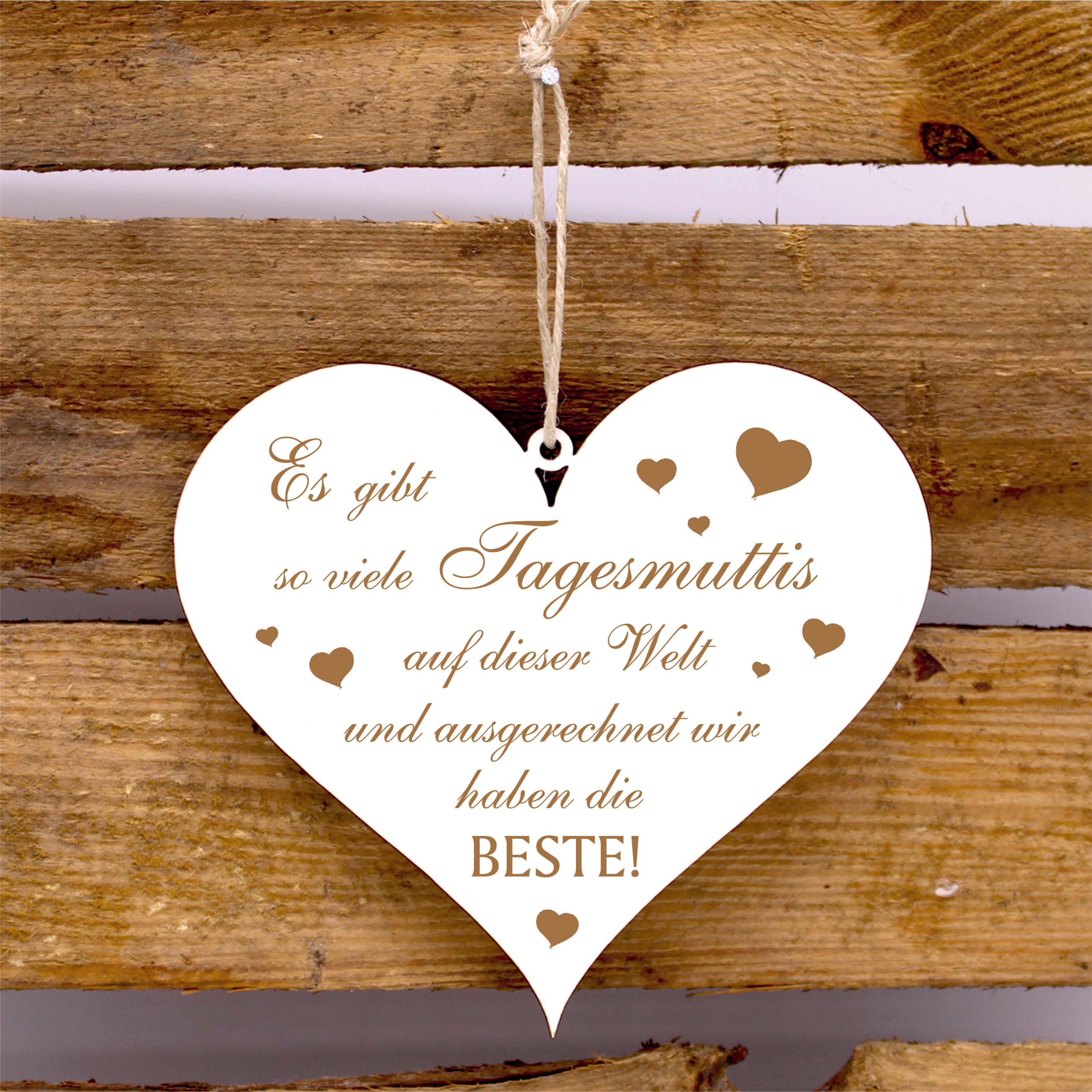 Tagesmutti Schild Herz graviert mit Spruch - Beste Tagesmutti der Welt - Danke Dekoschild 13 x 12 cm