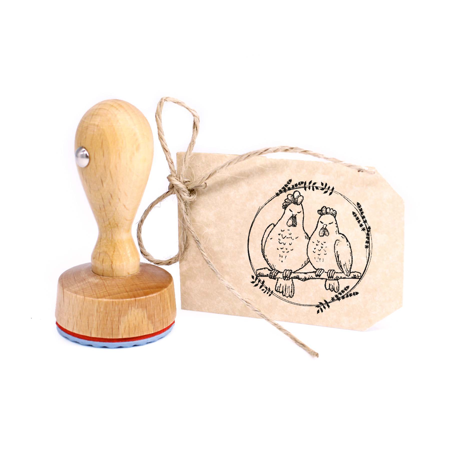 Stempel Hühner auf der Stange Vintage Kranz - Rundstempel Eierstempel klein 19x18mm