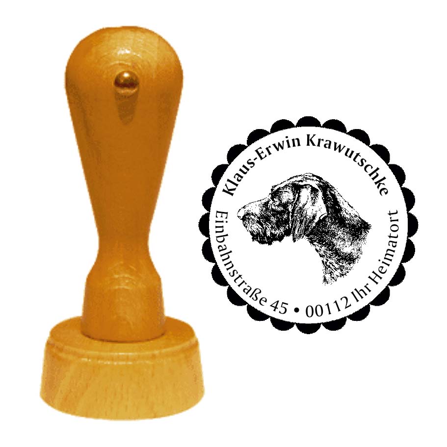 Adressstempel Deutsch Drahthaar -  Holzstempel personalisiert mit Adresse - Ø 40 mm