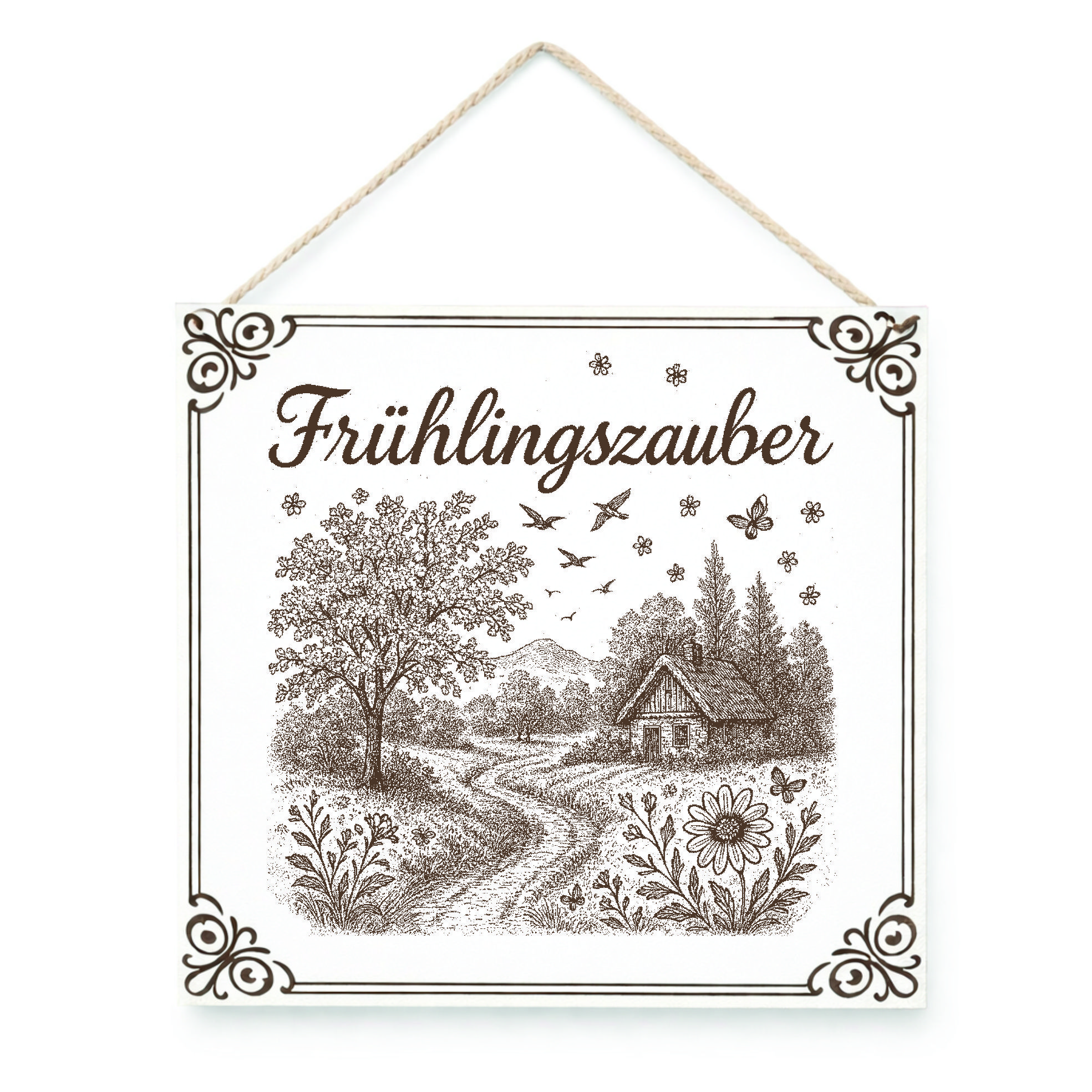 Frühlingszauber Schild – graviertes HDF Dekoschild 15x15 cm