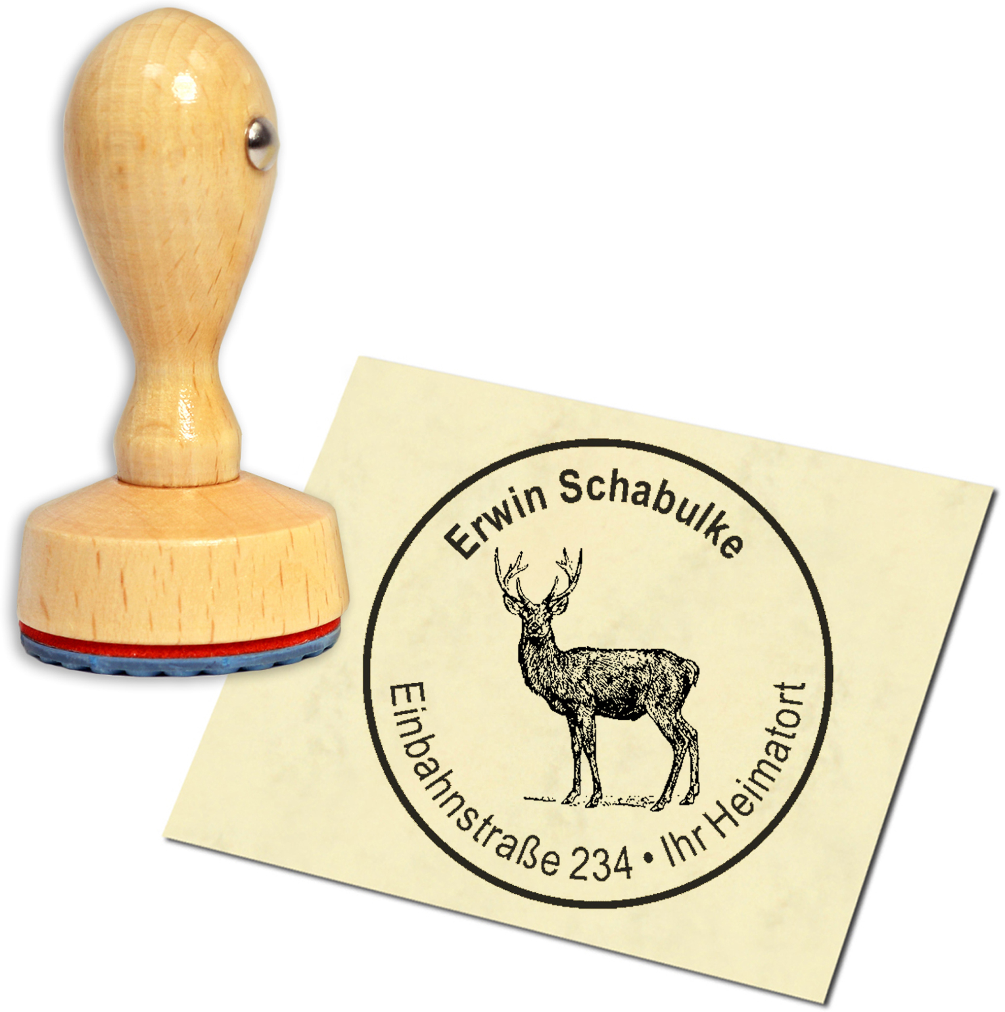 Stempel Adressstempel Holzstempel - Hirsch - rund 40mm