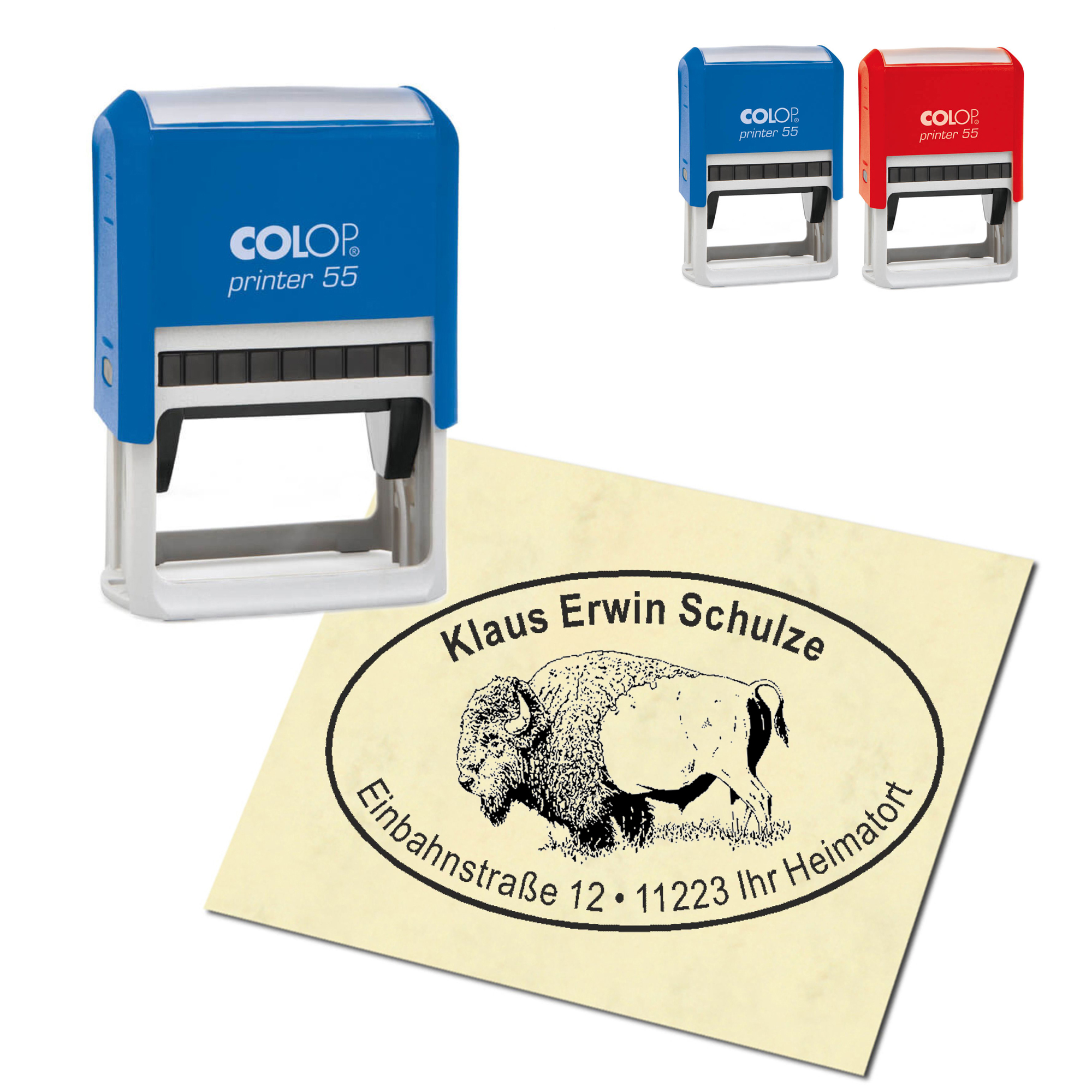 Adressstempel personalisiert Stempel - Bison - oval 59 x 39 mm