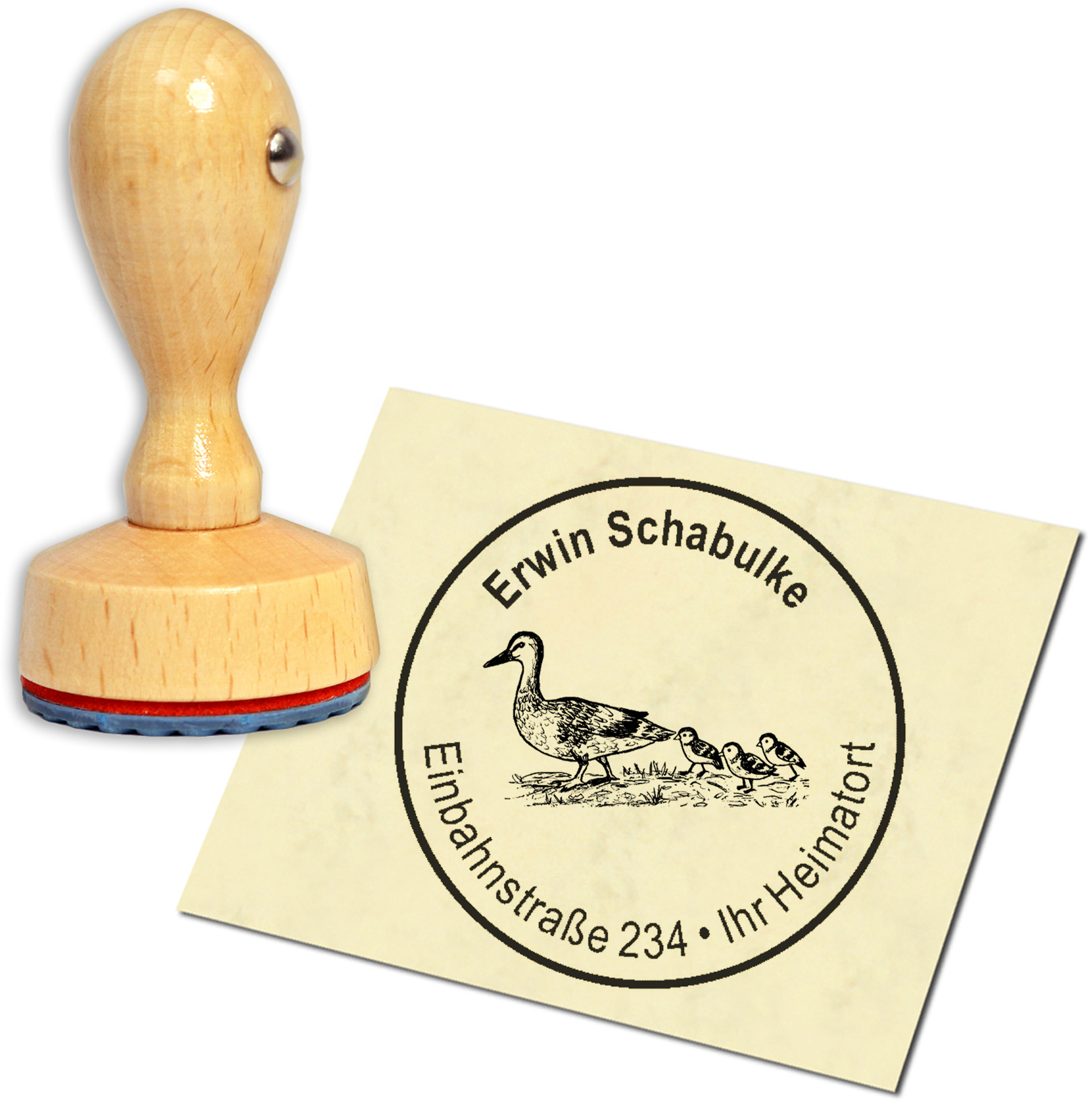 Stempel Adressstempel Holzstempel - Entenmutter - rund 40mm