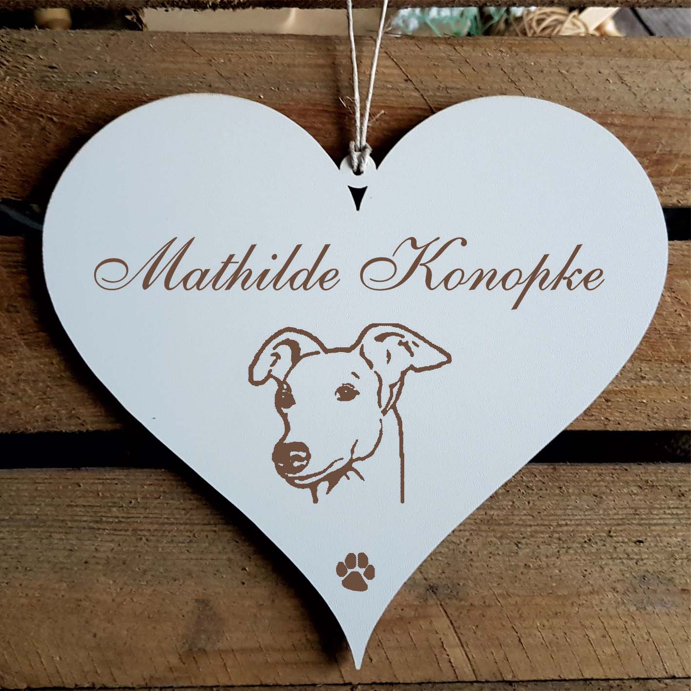 Herz Schild « Whippet Kopf » mit Namen - Türschild zum Anhängen