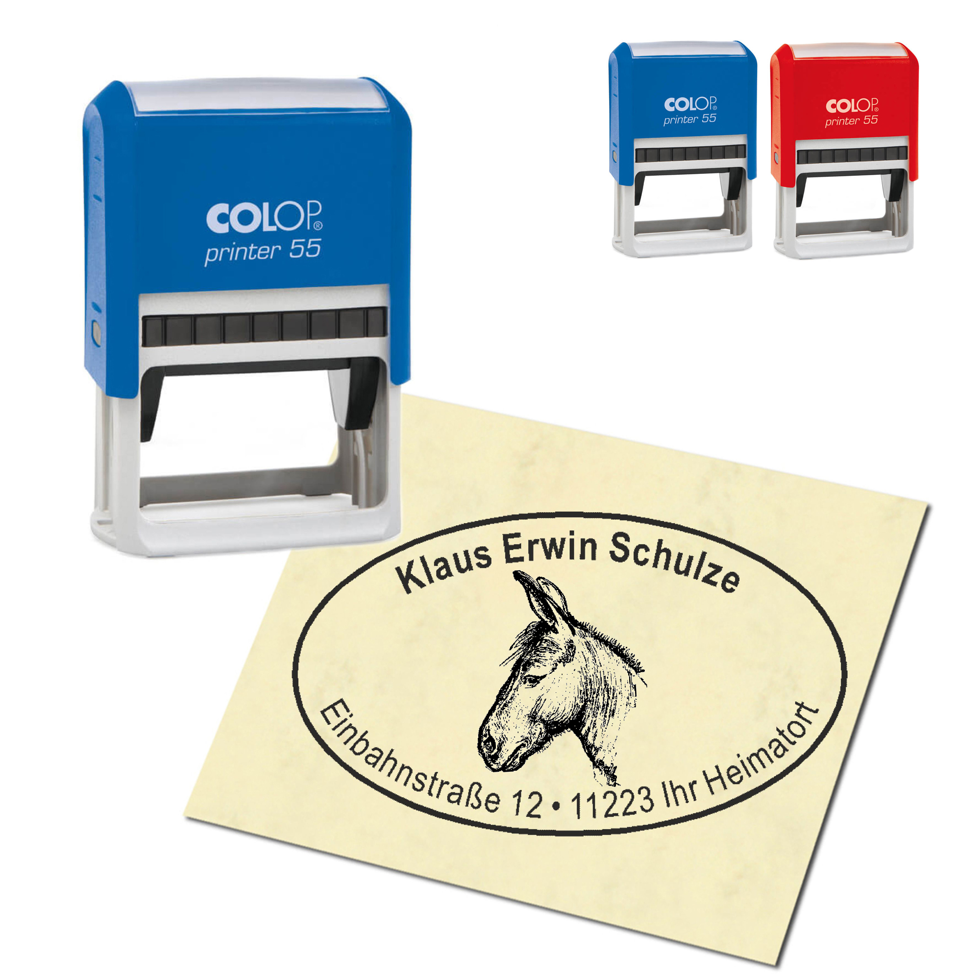 Adressstempel personalisiert Stempel - Esel Kopf - oval 59 x 39 mm