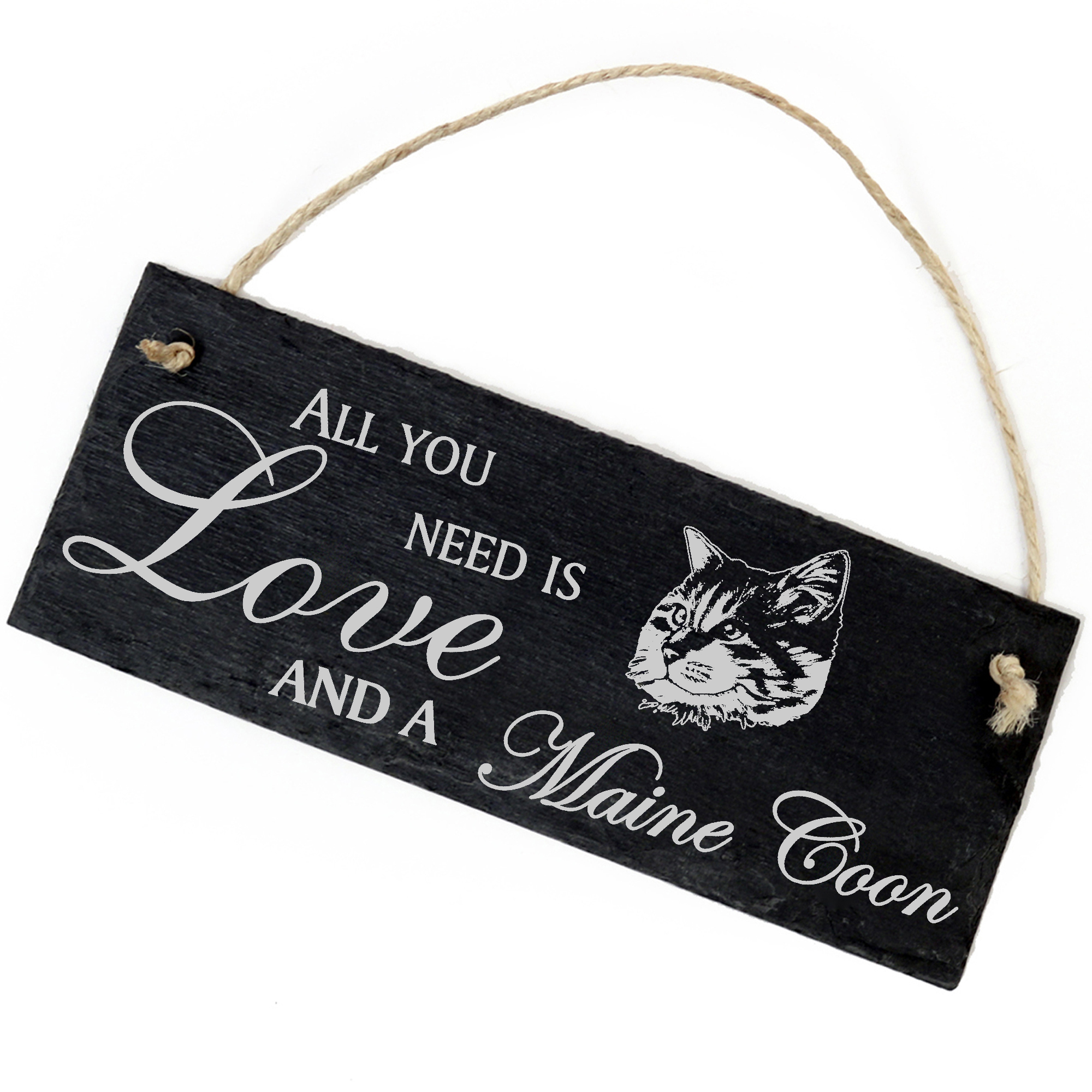 Schiefertafel Deko Maine Coon Katze Kopf Schild 22 x 8 cm - All you need is Love and a Maine Coon