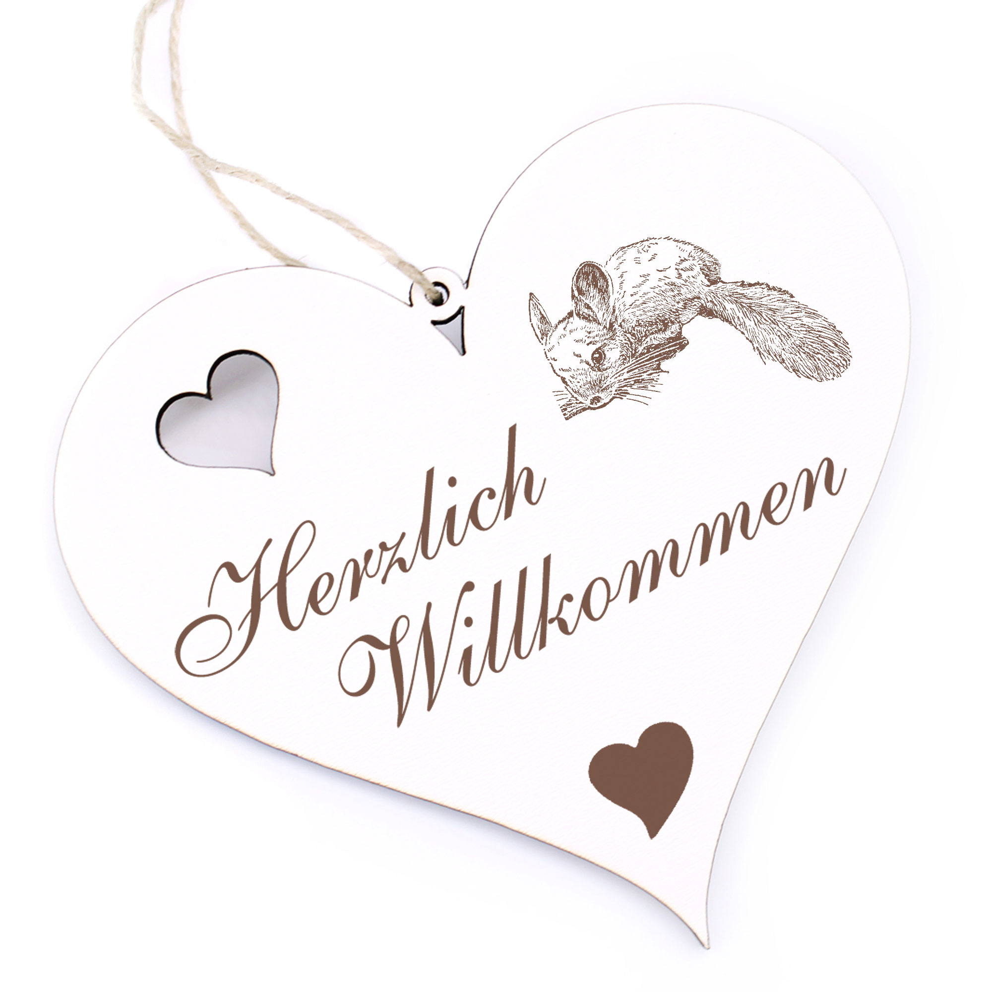Herzlich Willkommen Schild - Chinchilla - Deko Herz Holz