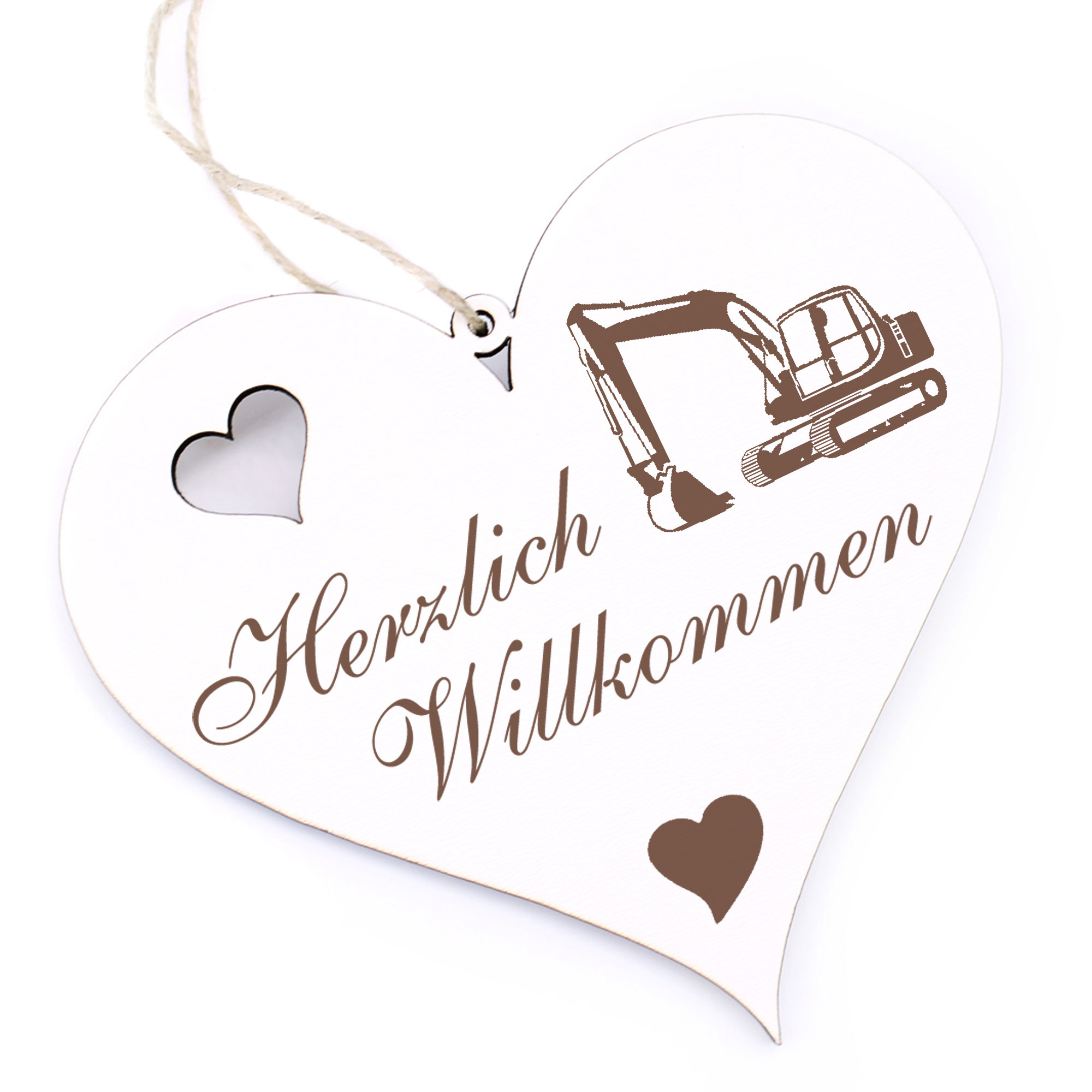 Herzlich Willkommen Schild - Bagger - Deko Herz Holz