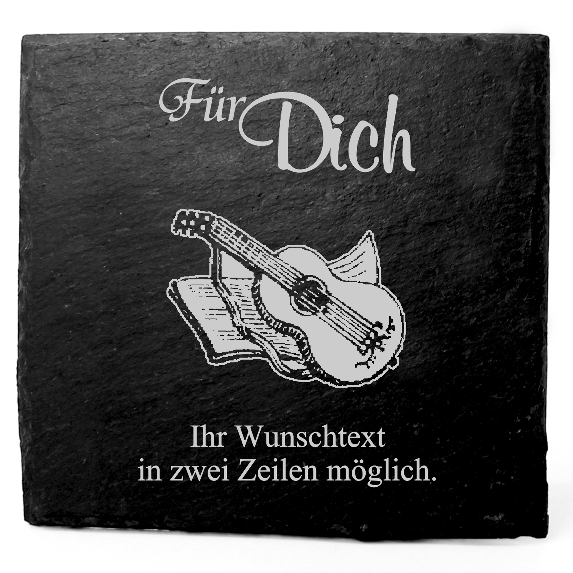 Deko Schiefer Untersetzer personalisiert Gitarre mit Notenbuch - Für Dich - 11x11cm
