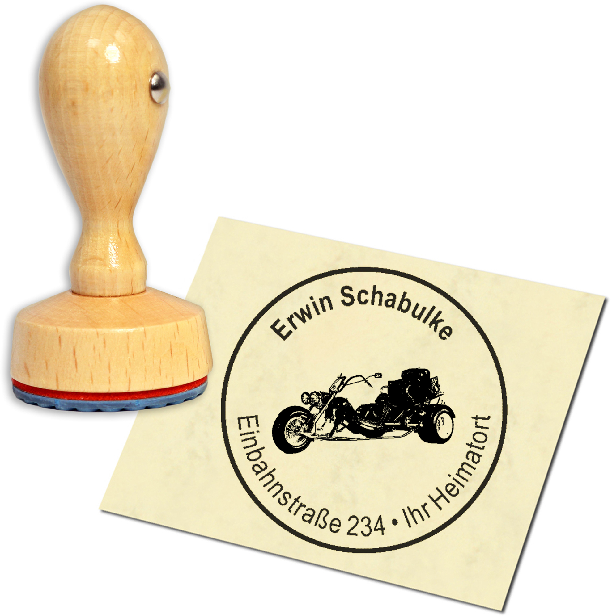 Stempel Adressstempel Holzstempel - Trike - rund 40mm