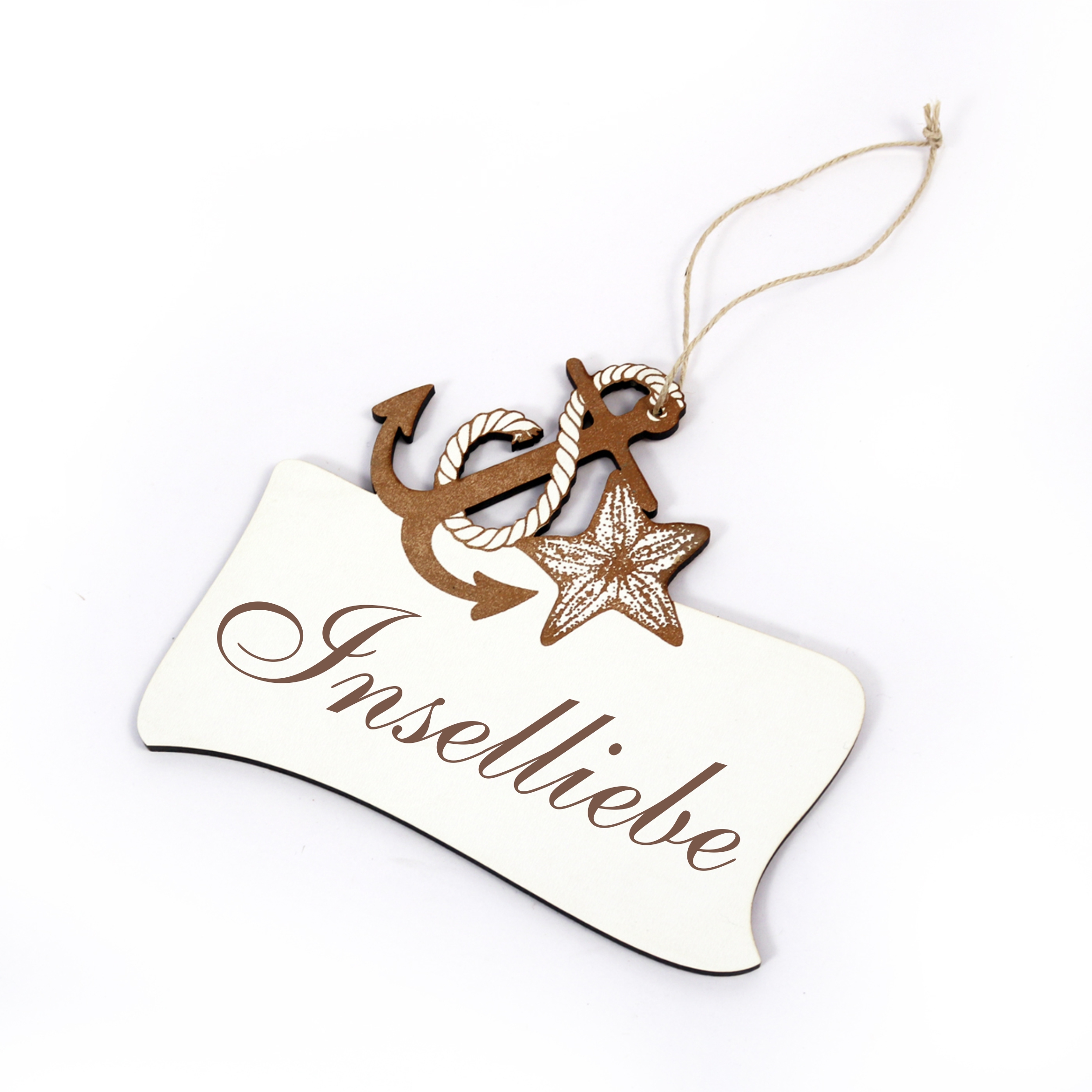 Maritimes Schild « INSEL LIEBE » mit Seestern und Anker