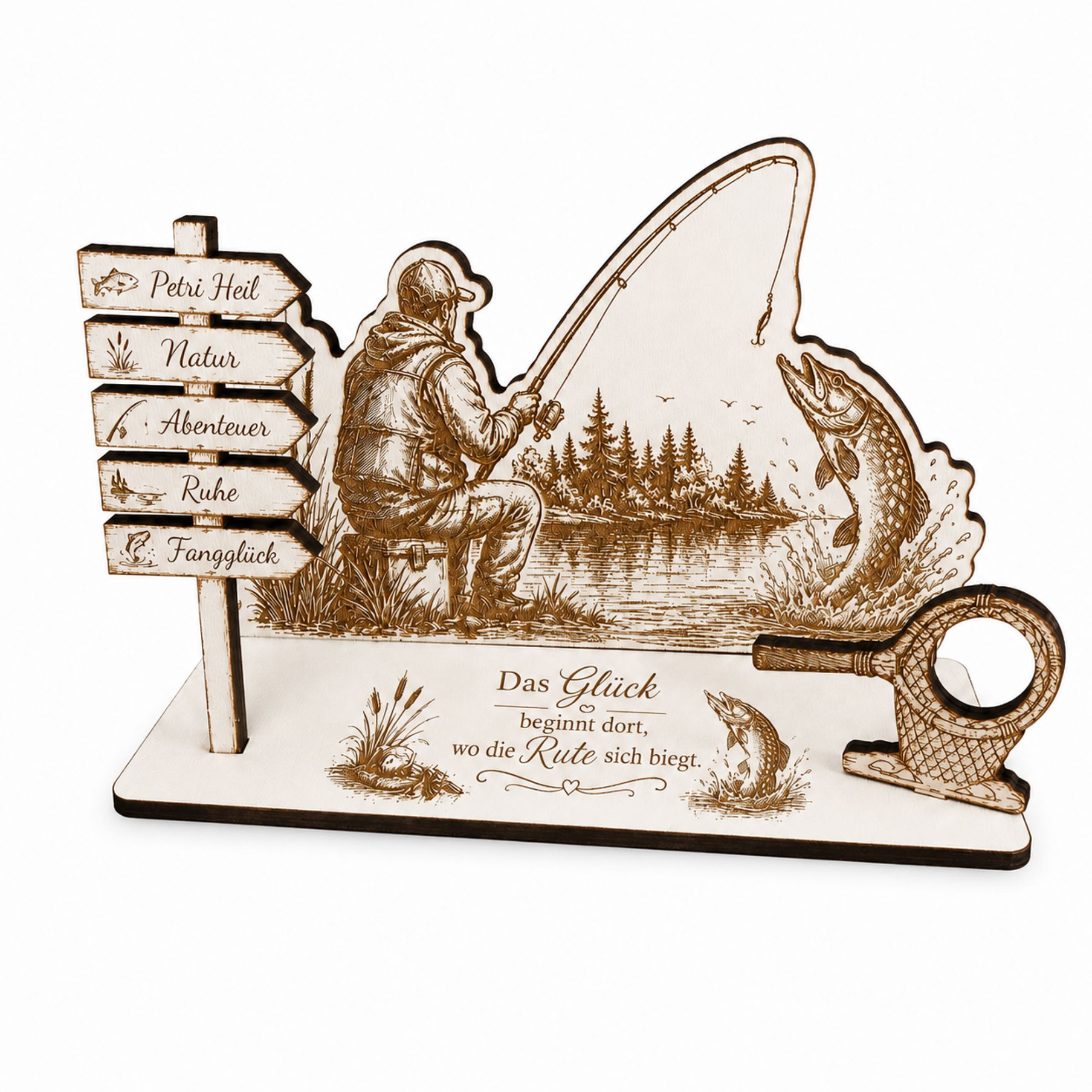 Geldgeschenk Angler aus Holz – Geschenk für Angler 15 x 8 cm