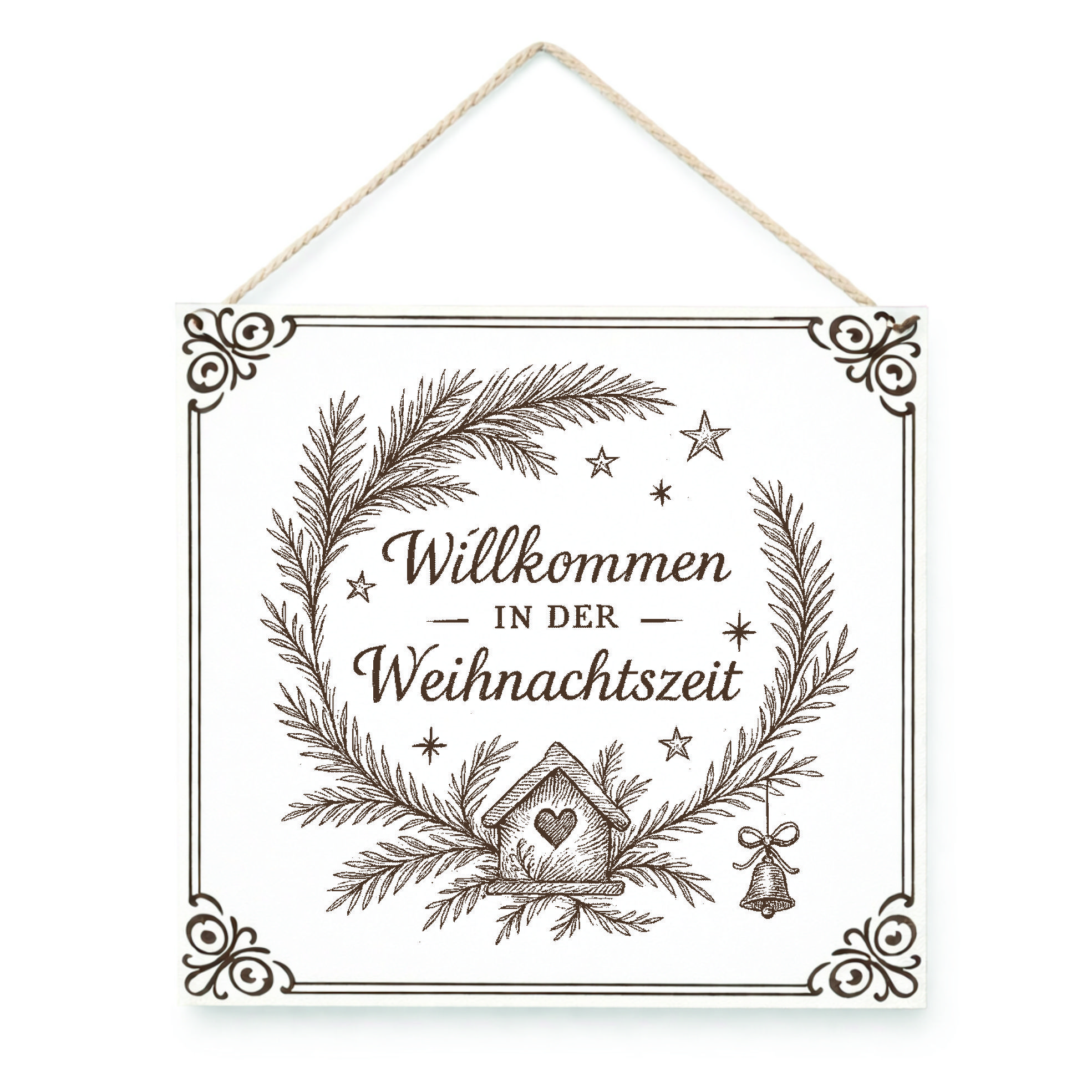 Weihnachten Willkommen Schild – graviertes HDF Dekoschild 15x15 cm