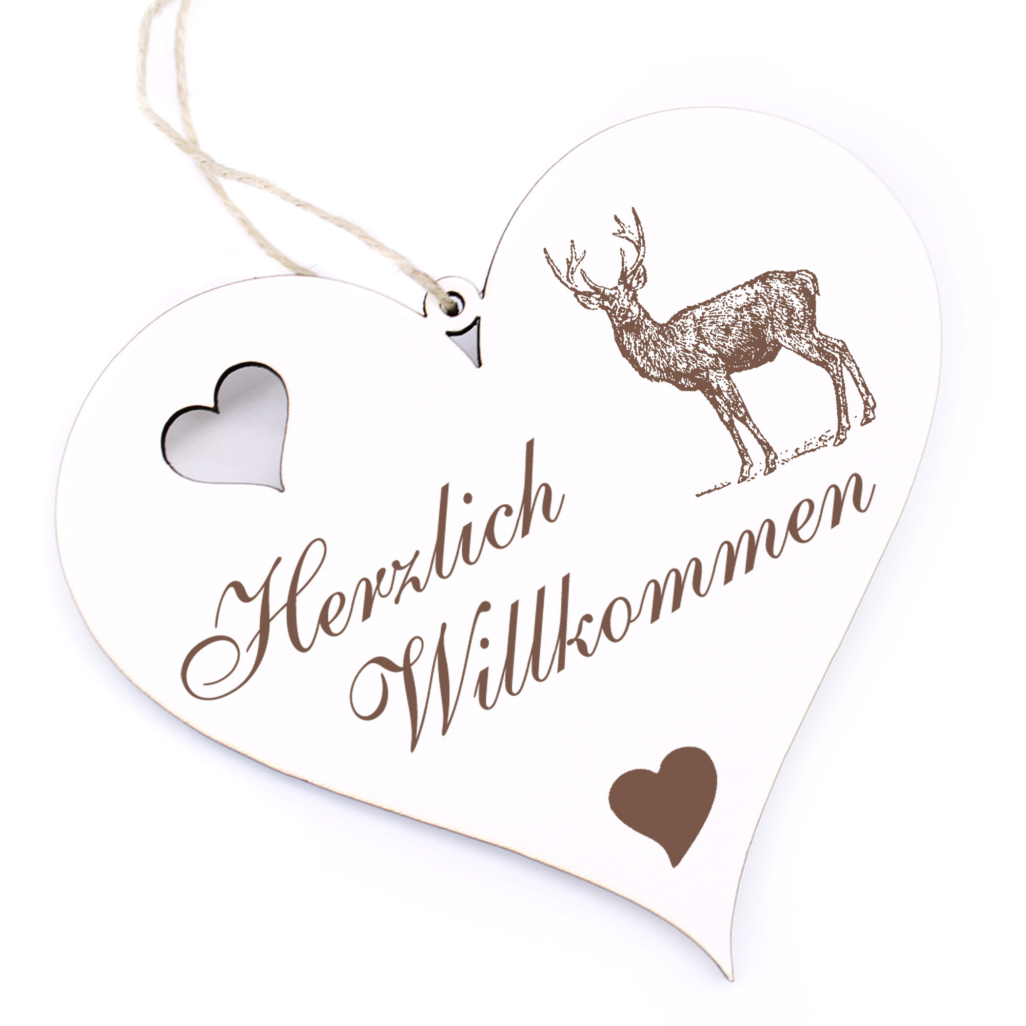 Herzlich Willkommen Schild - Hirsch - Deko Herz Holz