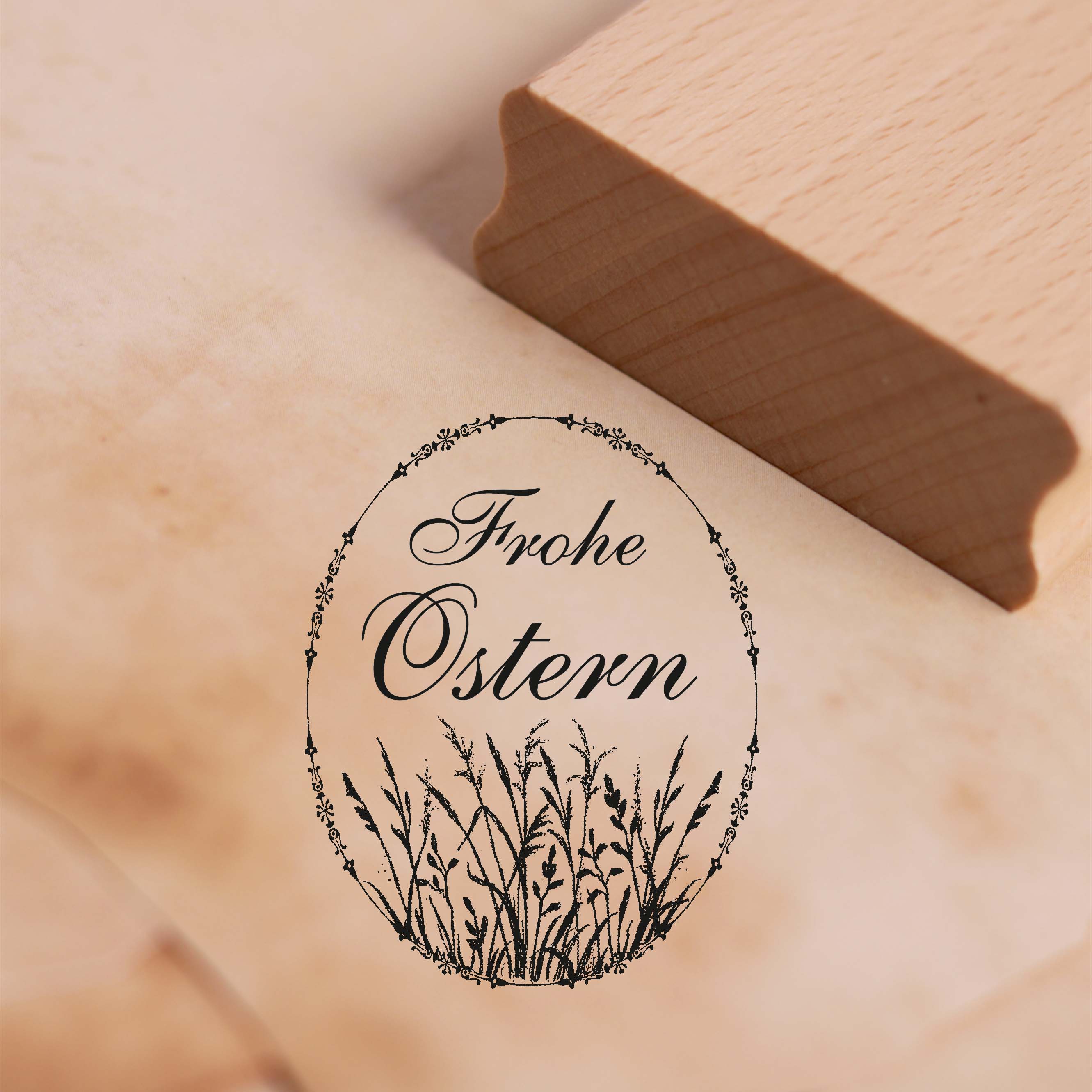 Motivstempel Frohe Ostern - Osterei mit Gräsern Stempel 38 x 48 mm