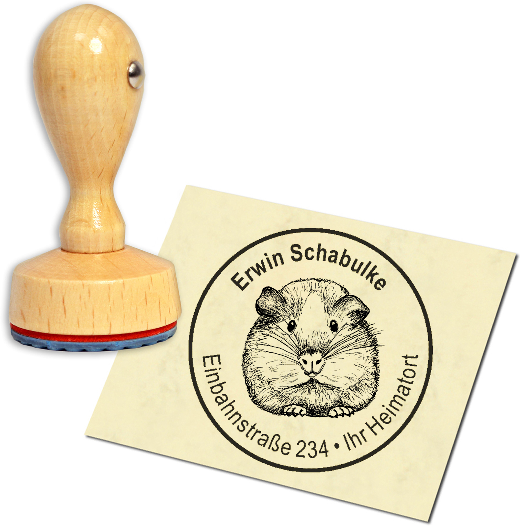 Stempel Adressstempel Holzstempel - Meerschweinchen - rund 40mm